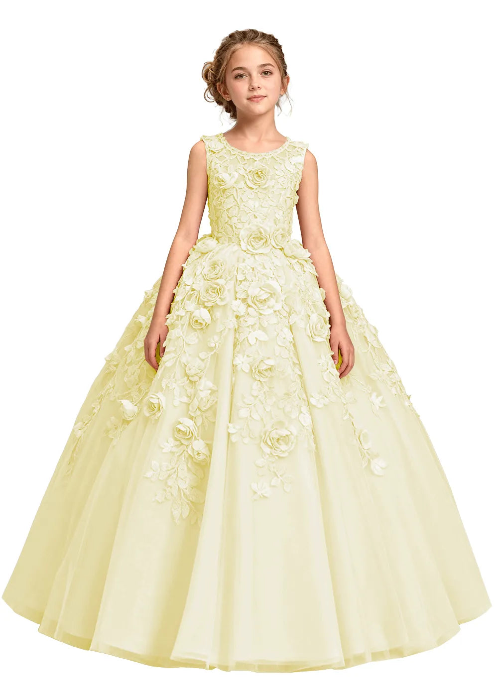 3D Flower Appliqué Ball Gown for Girls