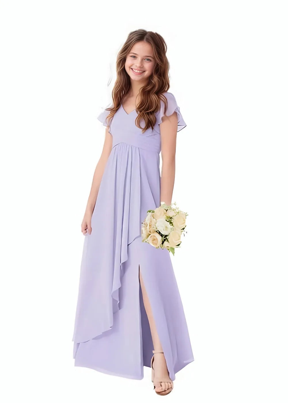 Elegant Chiffon Junior Bridesmaid Dresses with Sleeves Light & Dusty Blue | Fynony Elegant Chiffon Junior Bridesmaid Dresses with Sleeves Light & Dusty Blue | Fynony