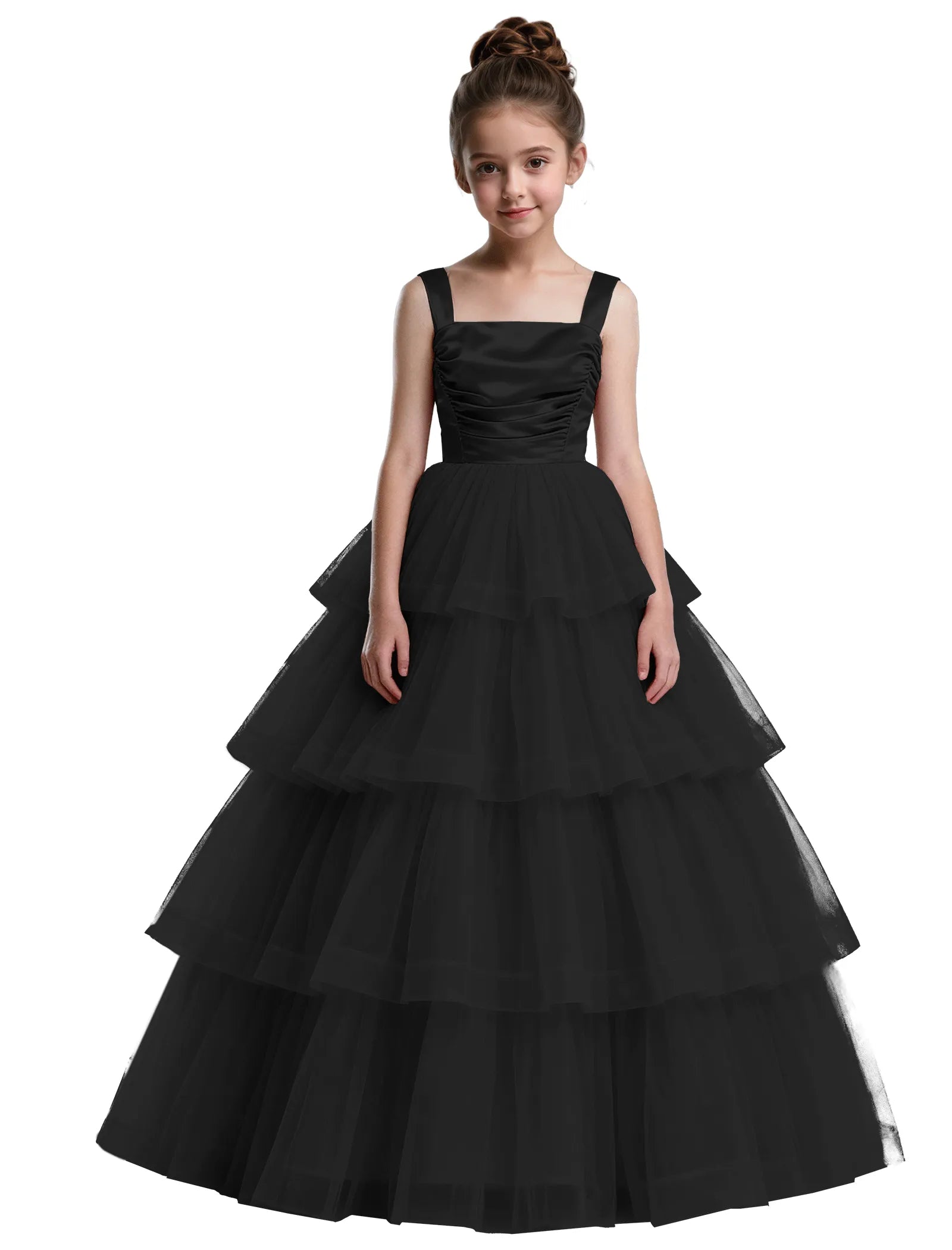 Formal Tiered Flower Girl Dress With Satin Bodice