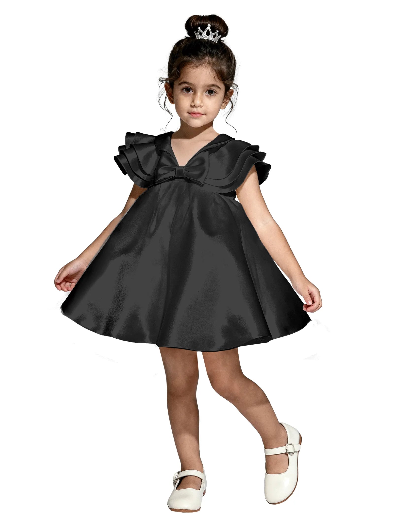 Layered Satin Bow Dress for Girls
