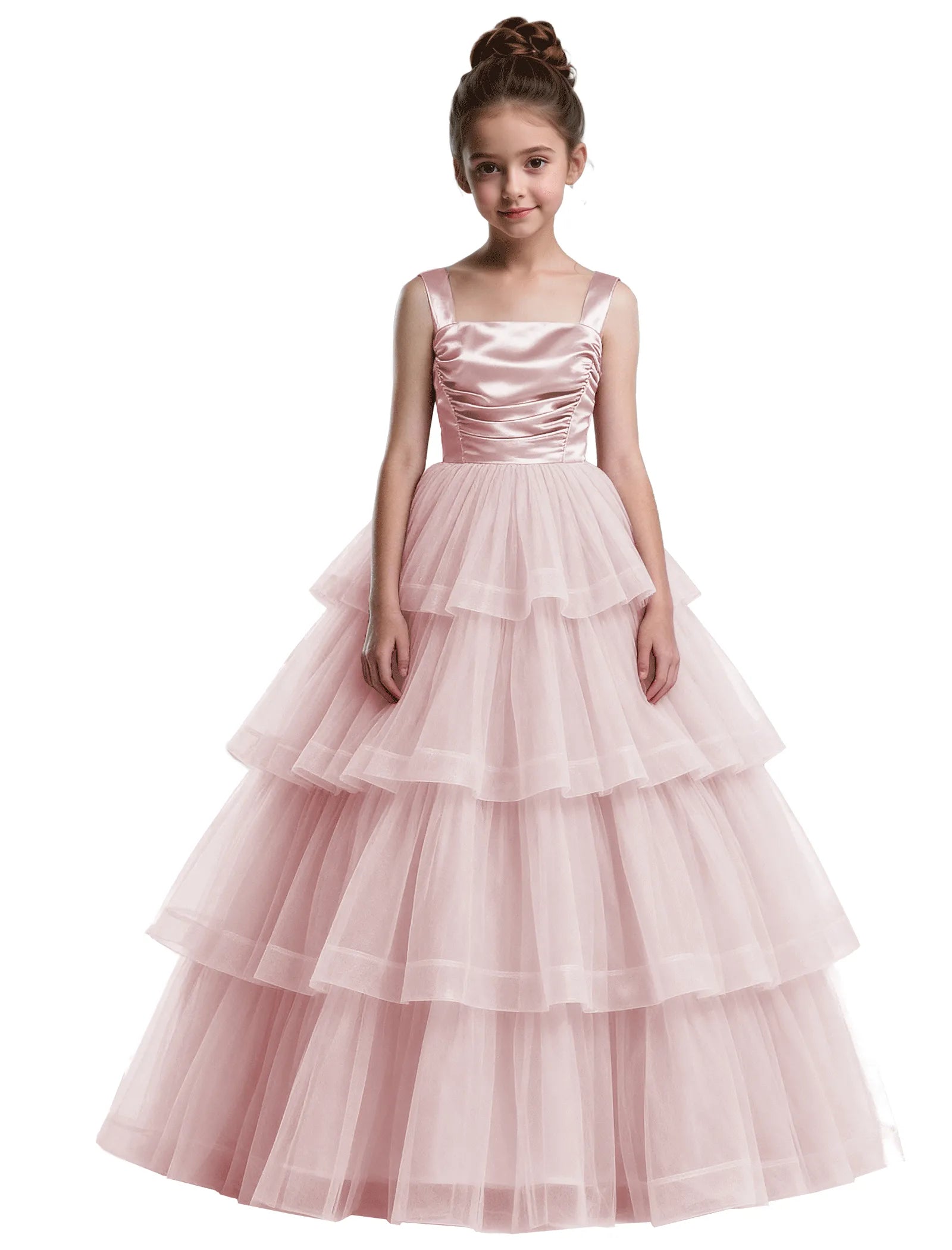 Formal Tiered Flower Girl Dress With Satin Bodice