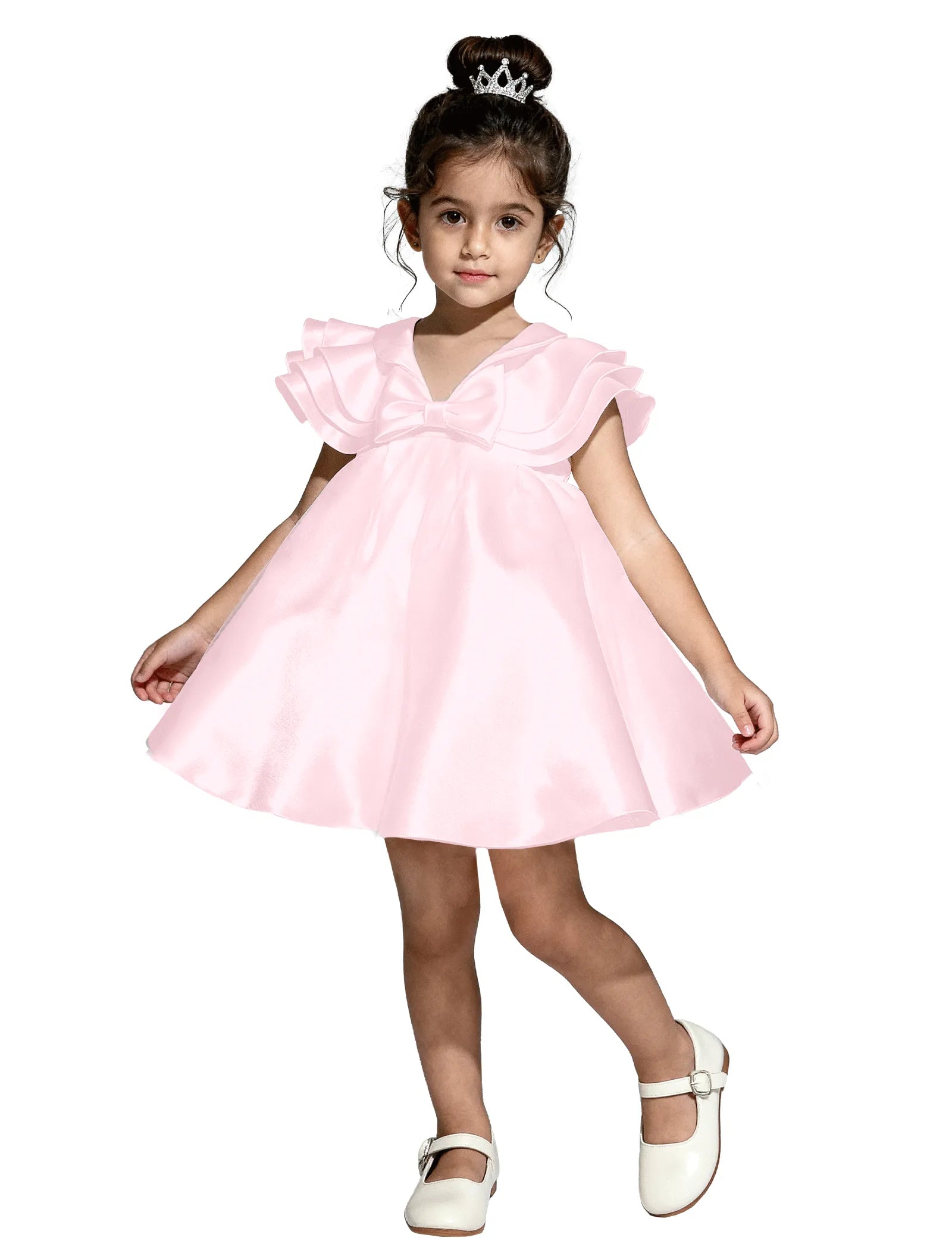 Layered Satin Bow Dress for Girls