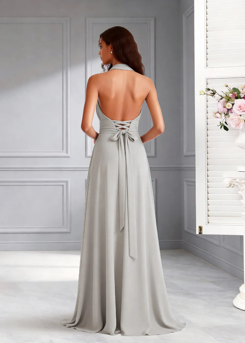 Eternal Bloom Ruched Backless Formal Dress