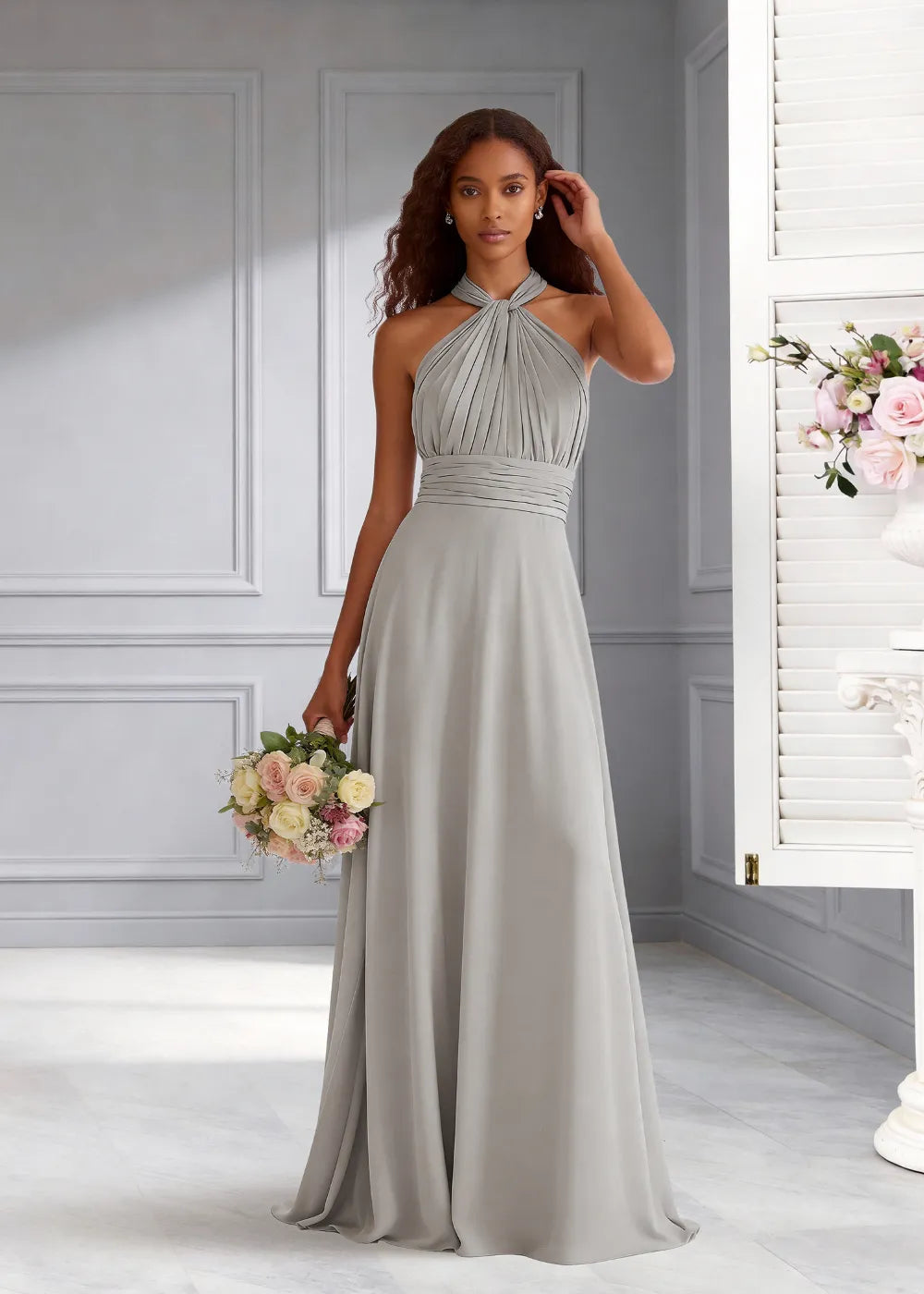 Eternal Bloom Ruched Backless Formal Dress