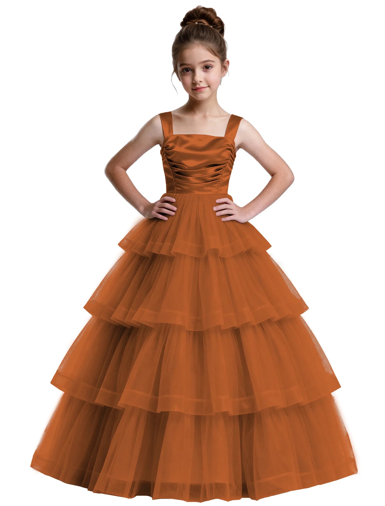 Formal Tiered Flower Girl Dress With Satin Bodice