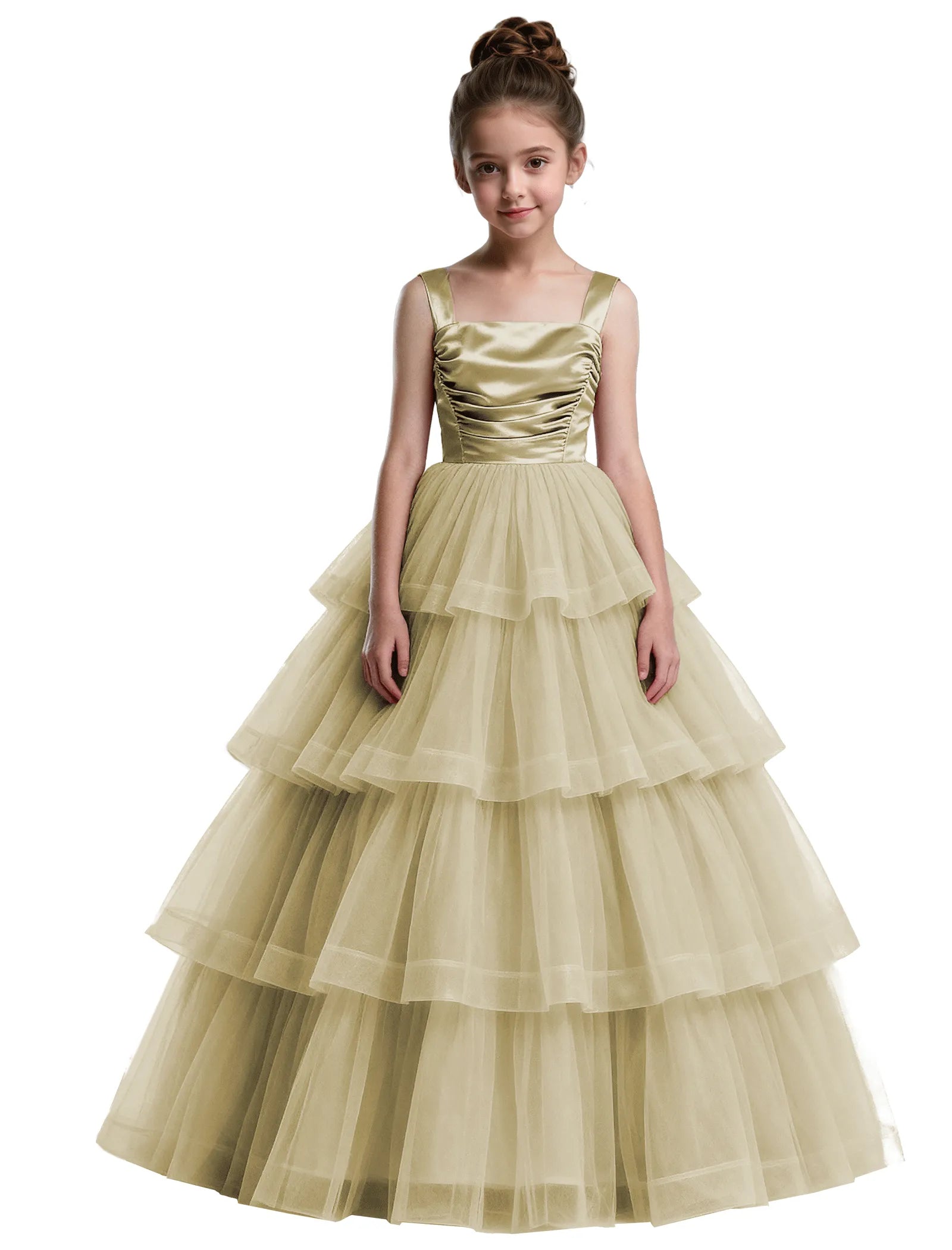 Formal Tiered Flower Girl Dress With Satin Bodice