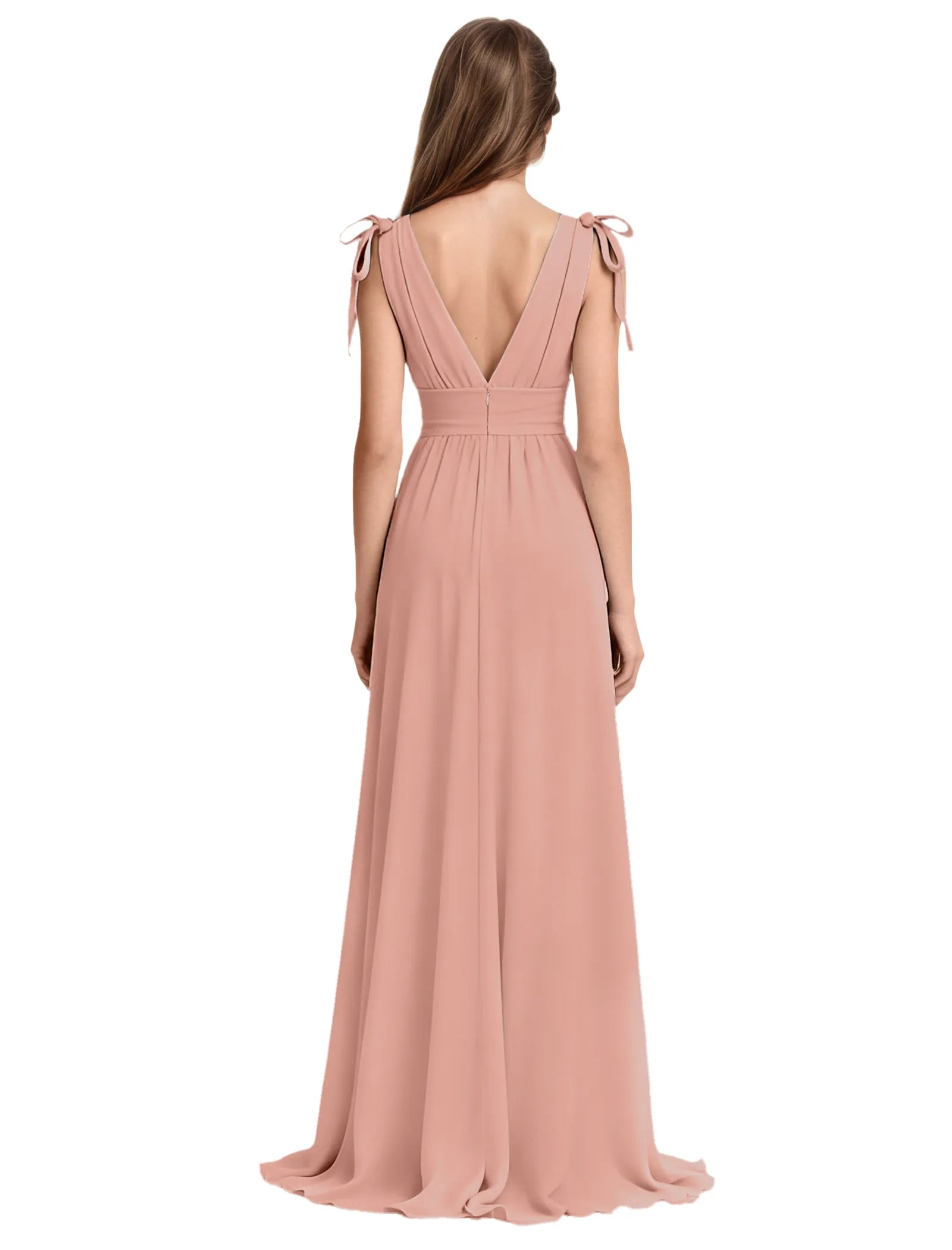 Youth High-Low Chiffon Dress with Bow Straps