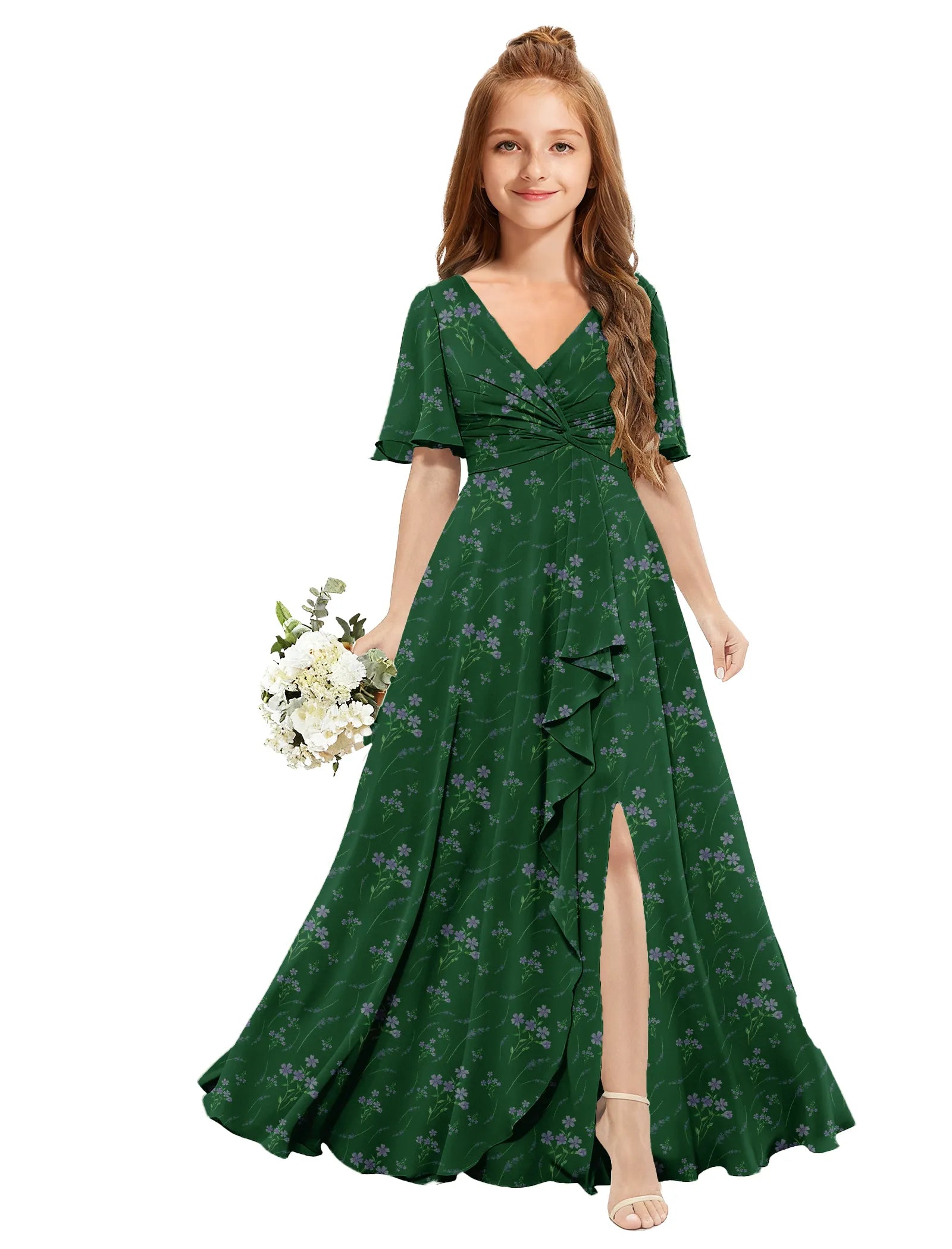 Chiffon Flutter Sleeve Floral Dress for Girls
