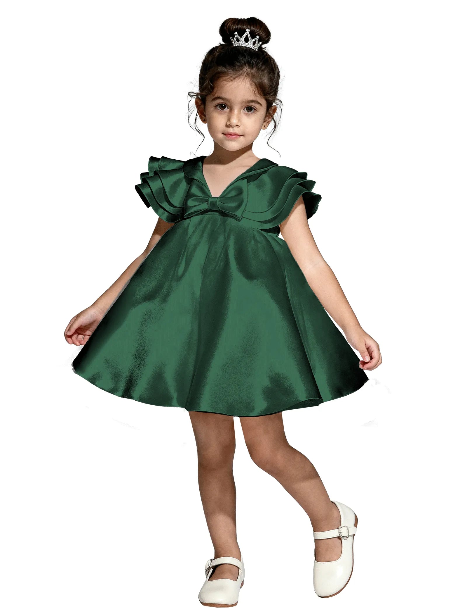 Layered Satin Bow Dress for Girls