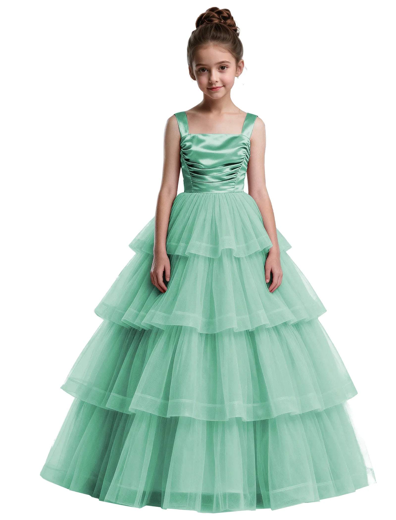 Formal Tiered Flower Girl Dress With Satin Bodice