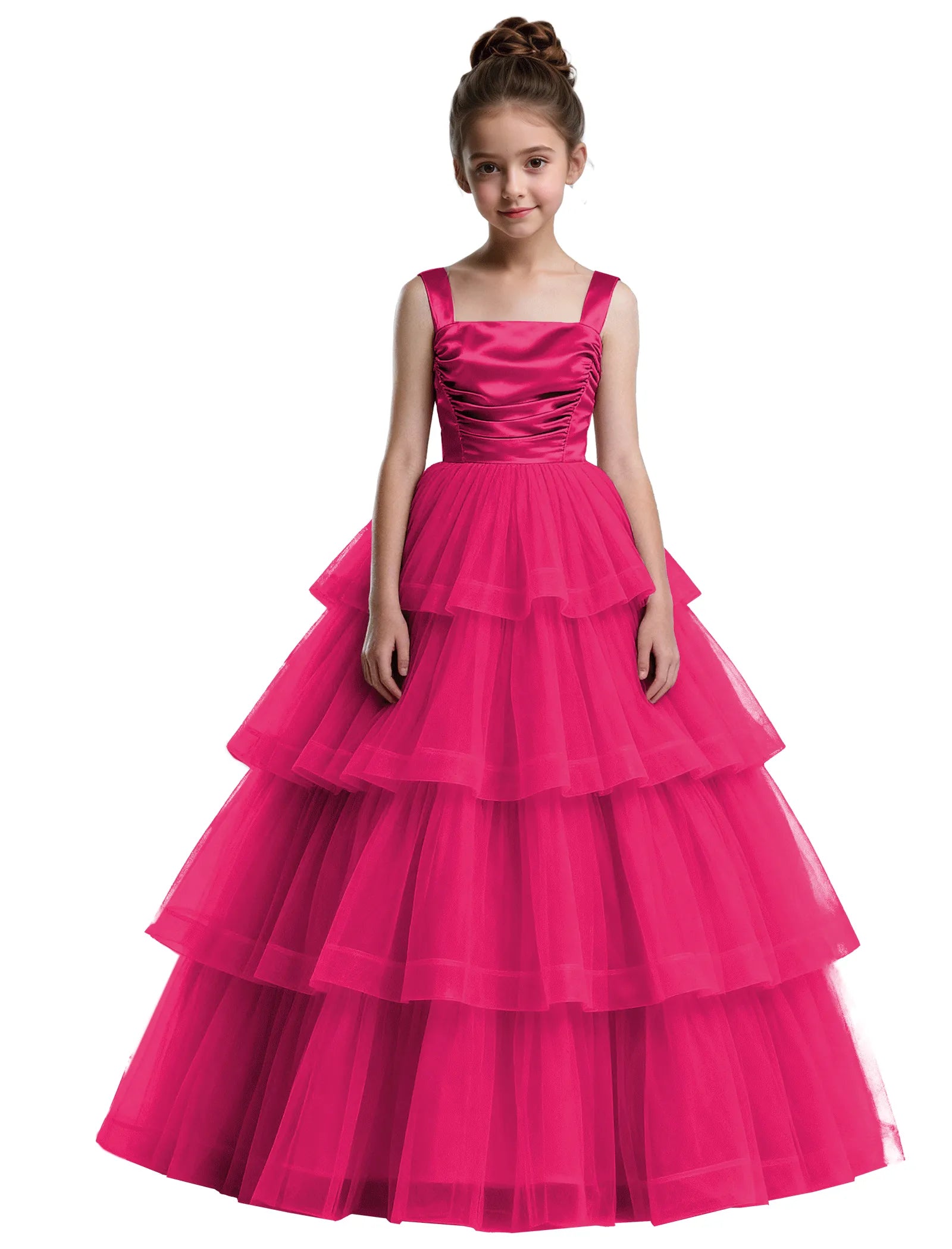 Formal Tiered Flower Girl Dress With Satin Bodice