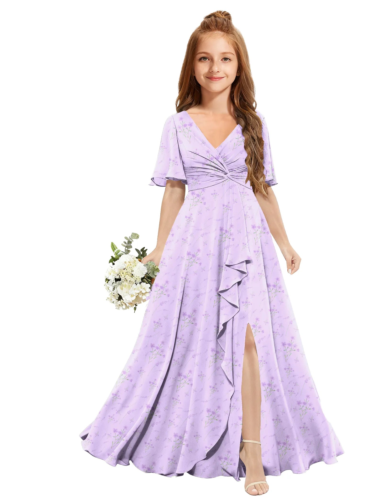Chiffon Flutter Sleeve Floral Dress for Girls