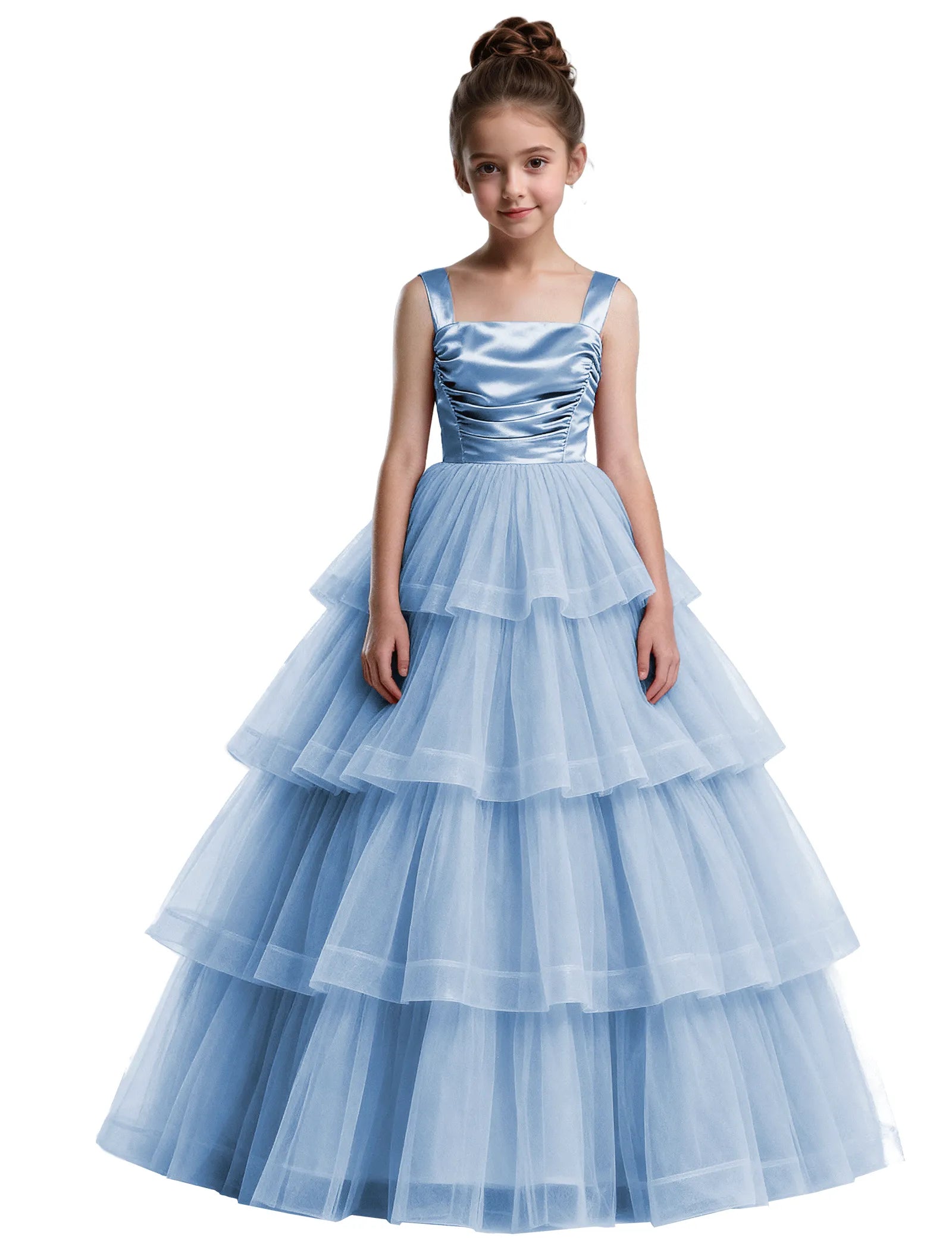 Formal Tiered Flower Girl Dress With Satin Bodice