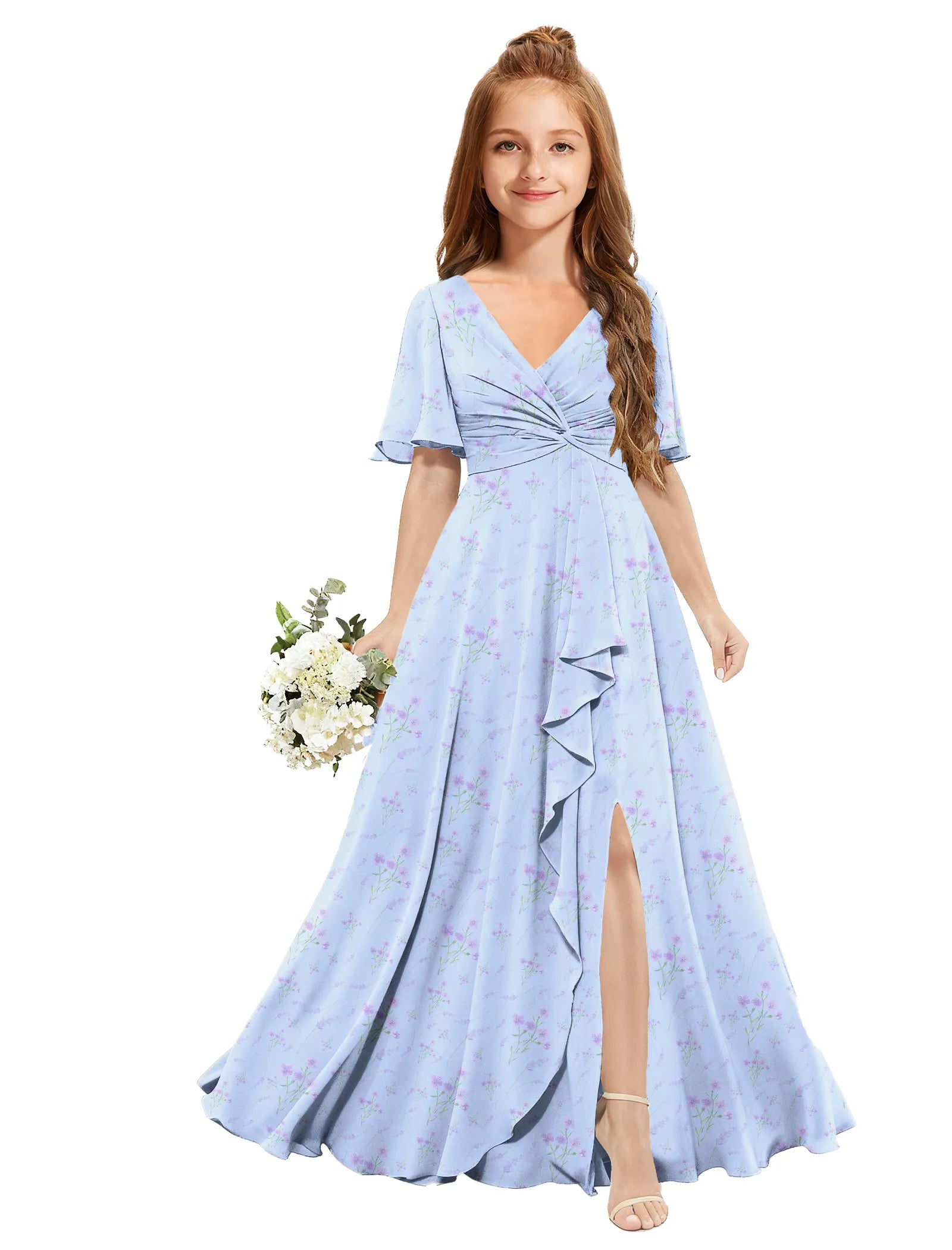 Chiffon Flutter Sleeve Floral Dress for Girls