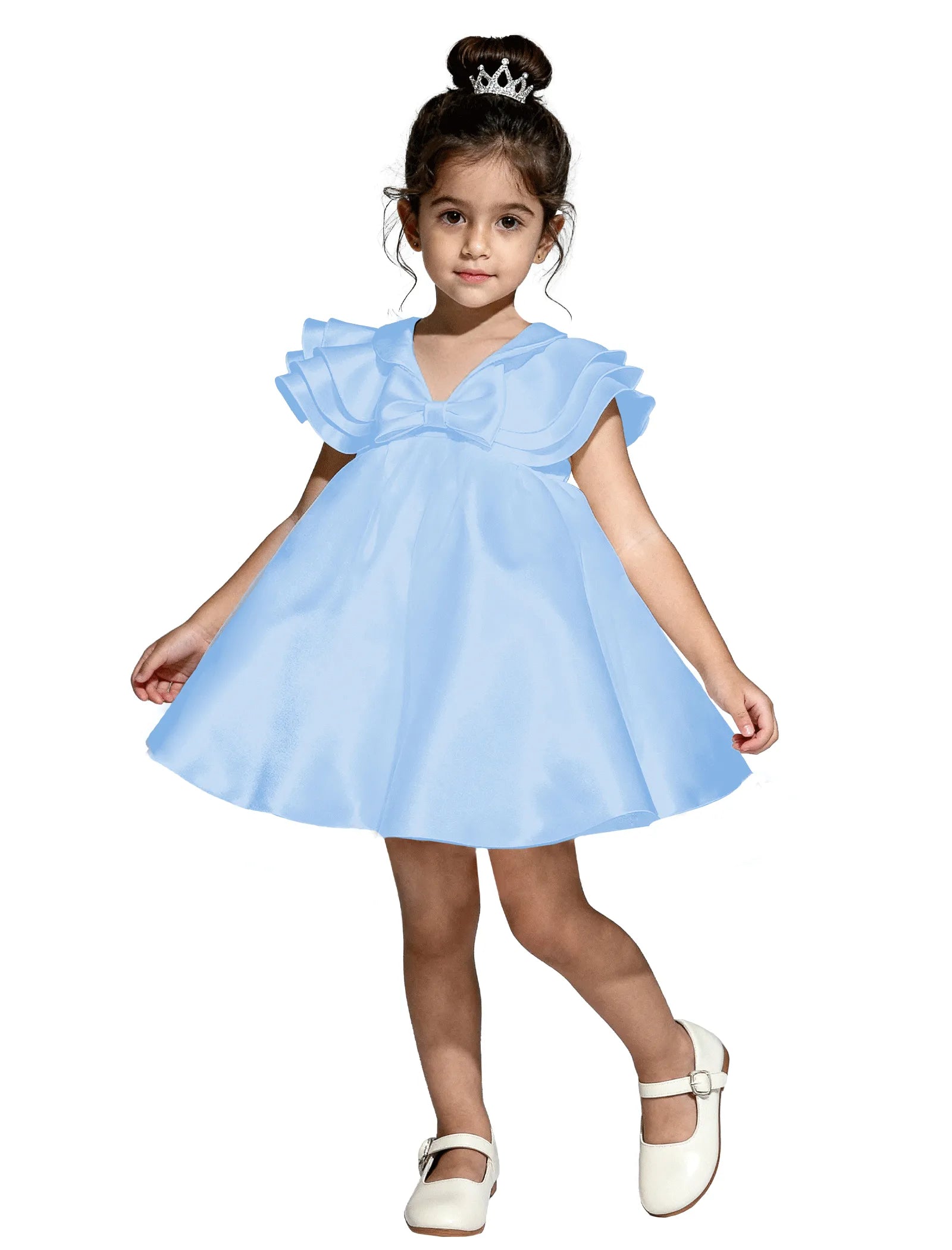 Layered Satin Bow Dress for Girls