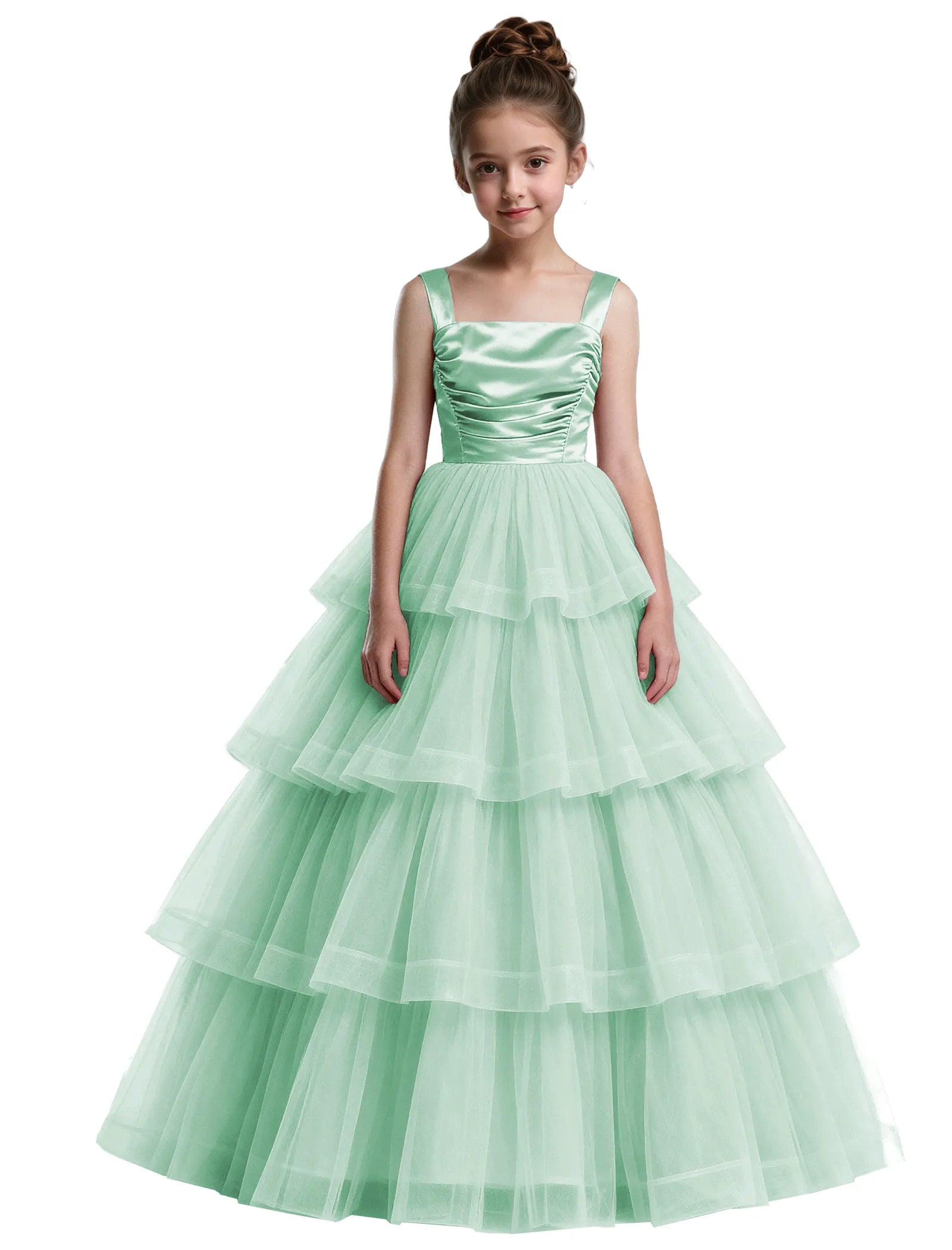 Formal Tiered Flower Girl Dress With Satin Bodice
