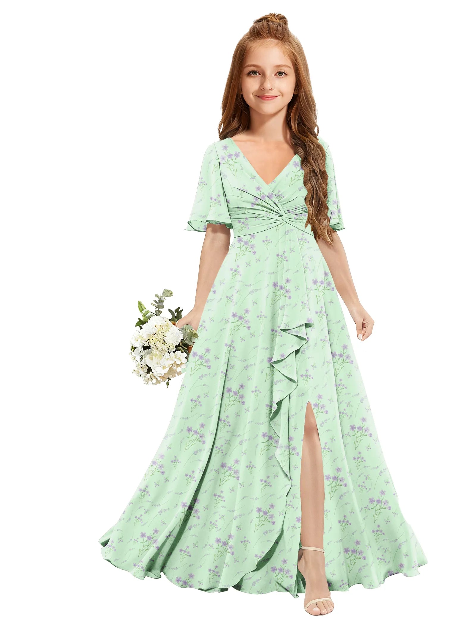 Chiffon Flutter Sleeve Floral Dress for Girls