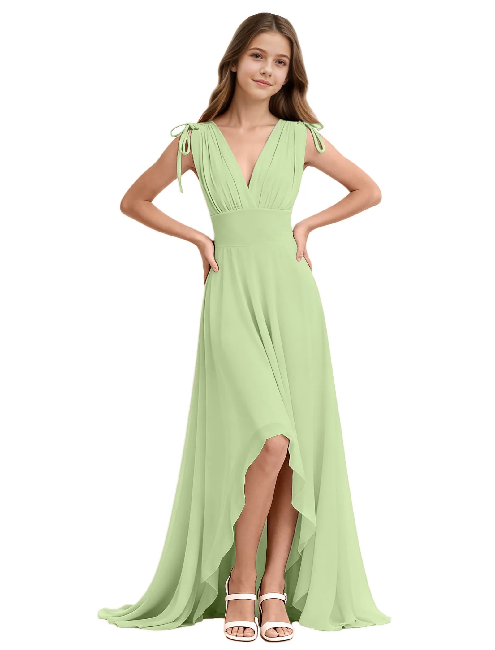 Youth High-Low Chiffon Dress with Bow Straps