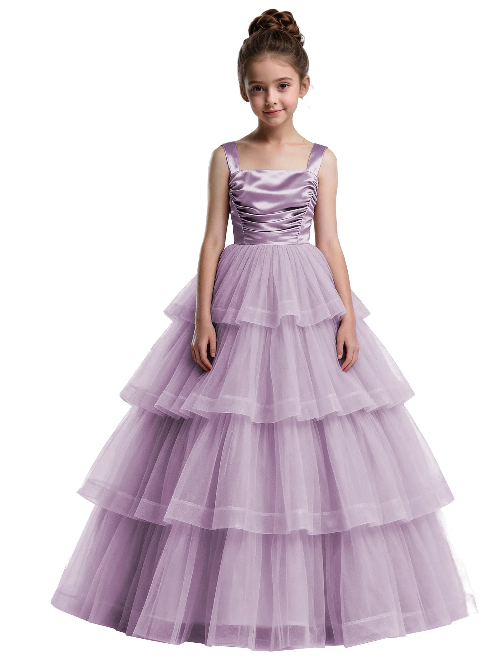 Formal Tiered Flower Girl Dress With Satin Bodice