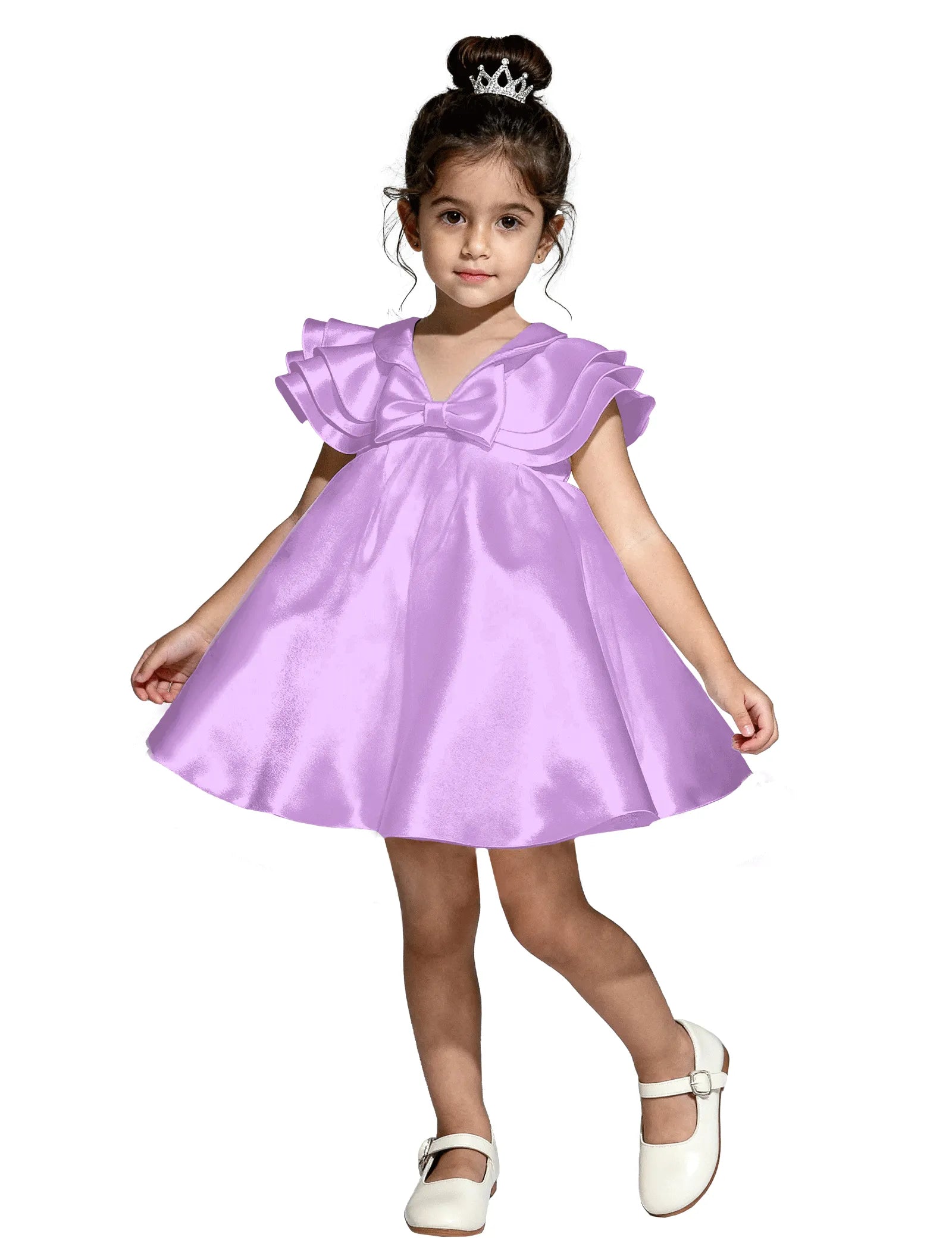 Layered Satin Bow Dress for Girls