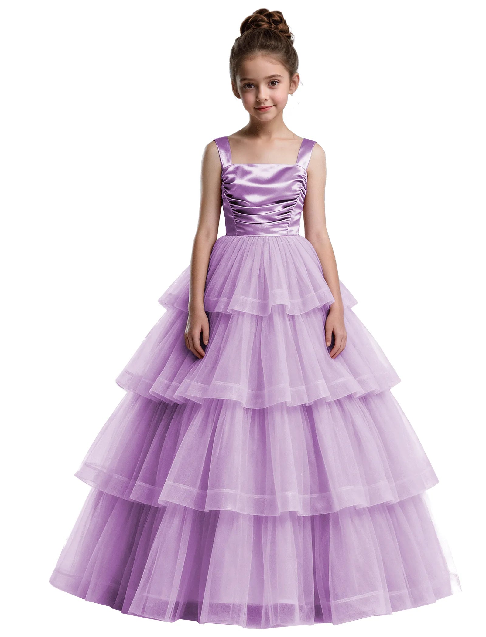 Formal Tiered Flower Girl Dress With Satin Bodice