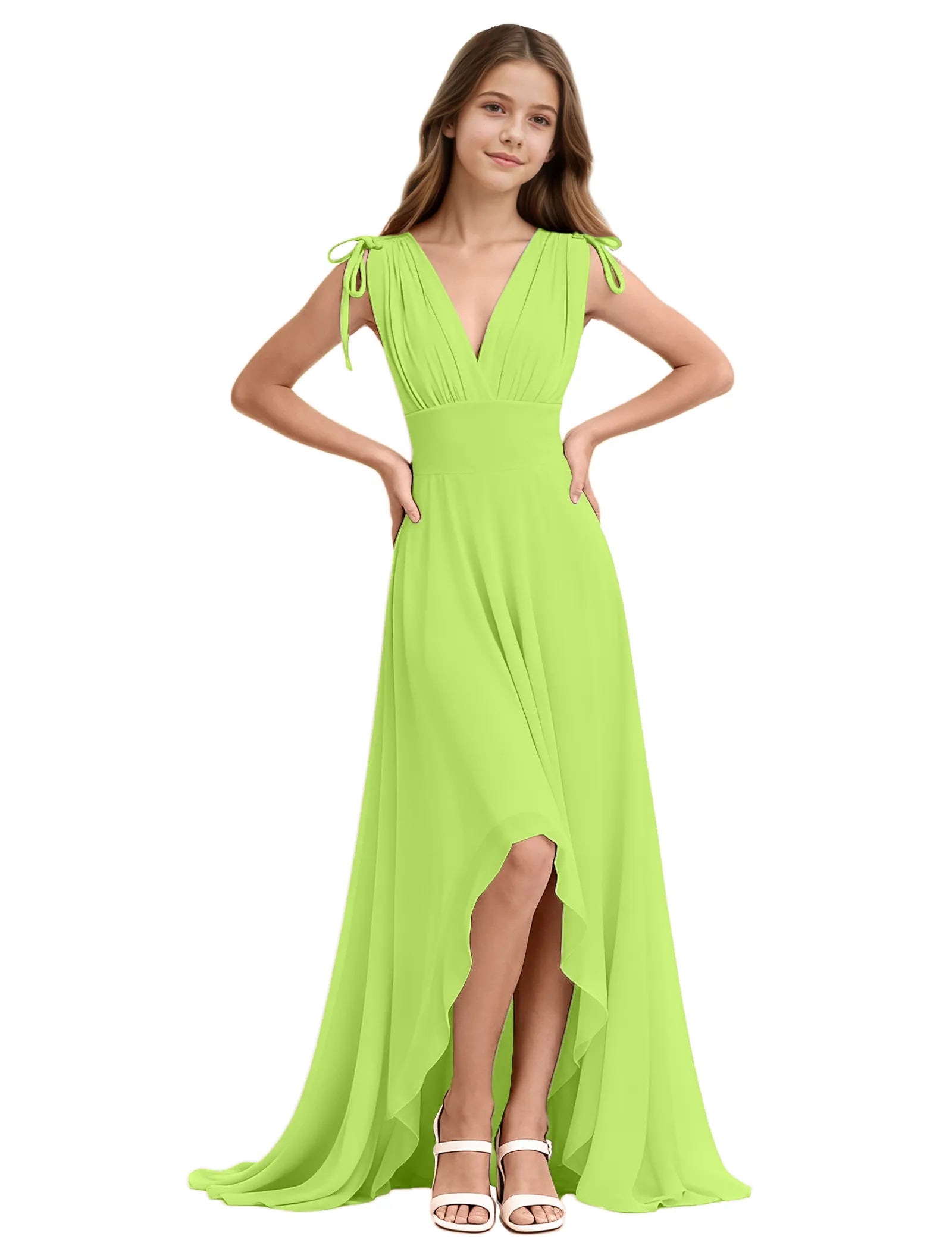 Youth High-Low Chiffon Dress with Bow Straps