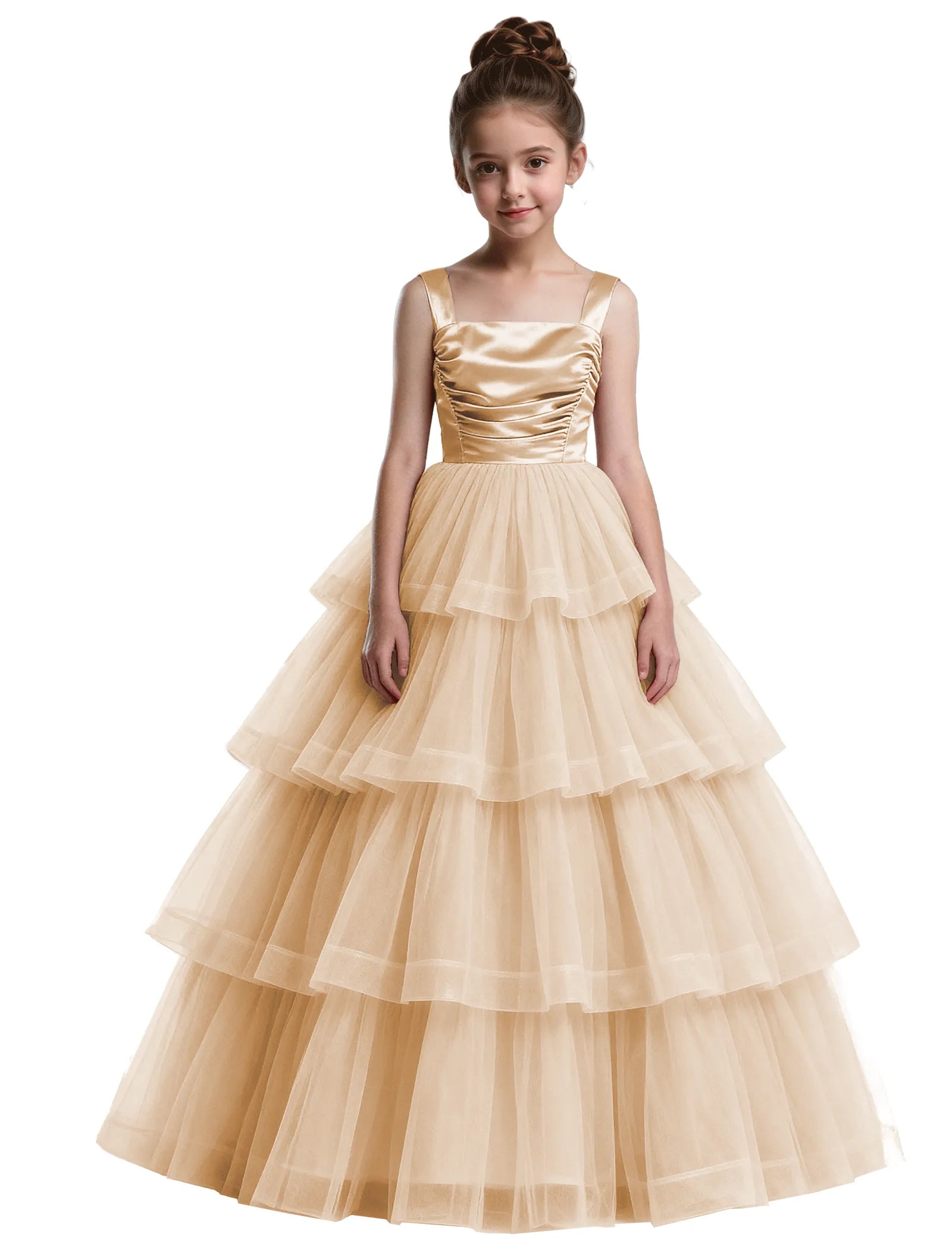 Formal Tiered Flower Girl Dress With Satin Bodice