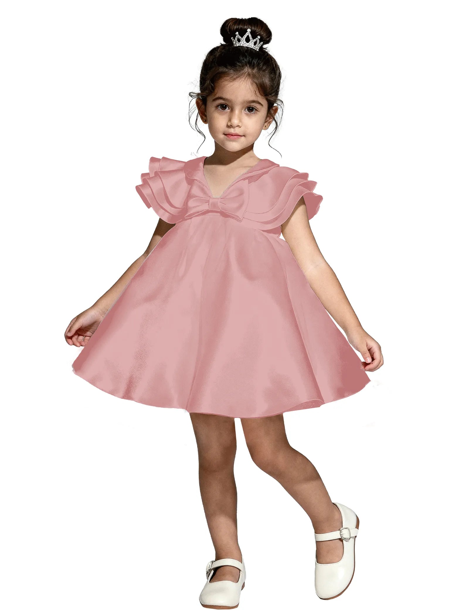 Layered Satin Bow Dress for Girls
