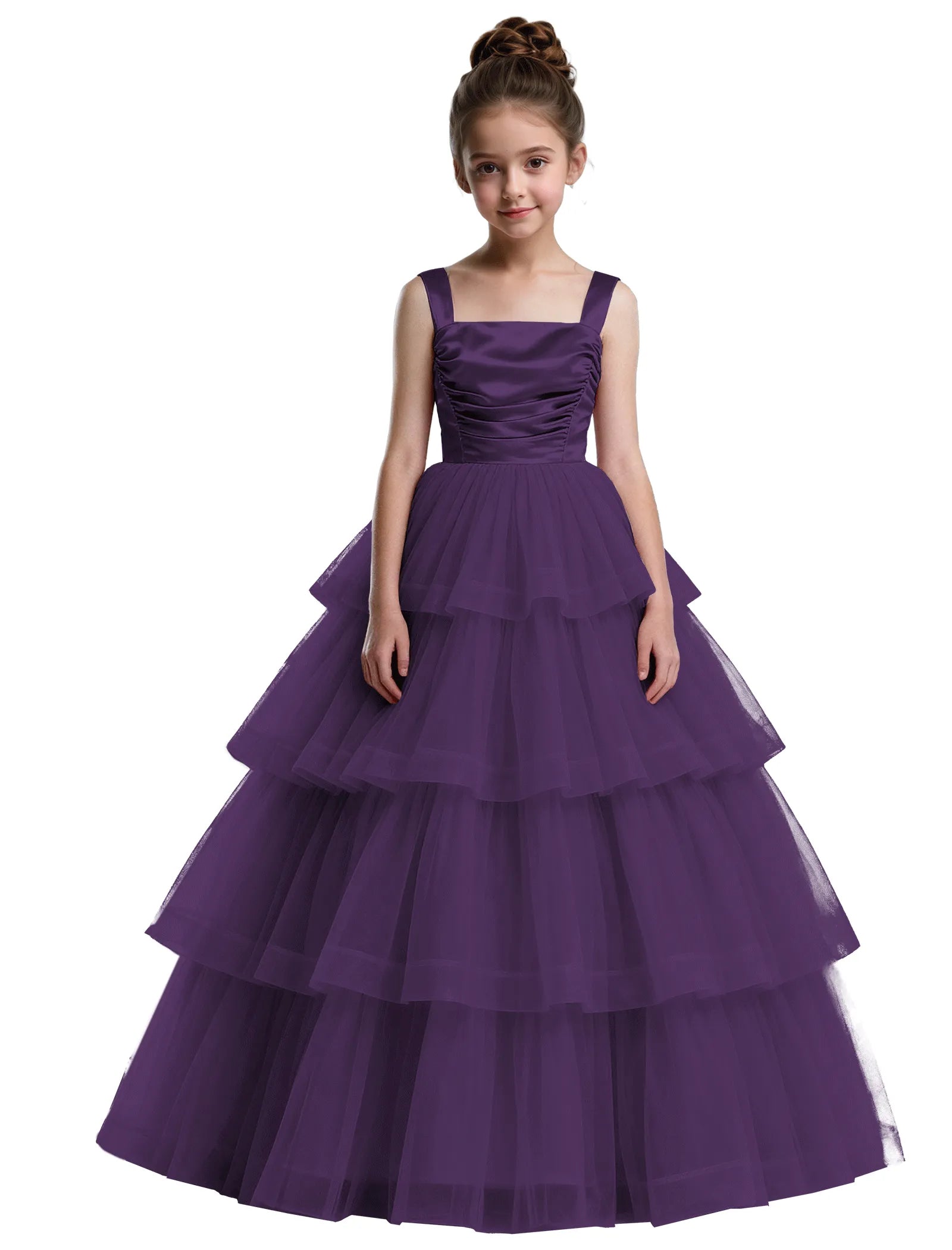 Formal Tiered Flower Girl Dress With Satin Bodice