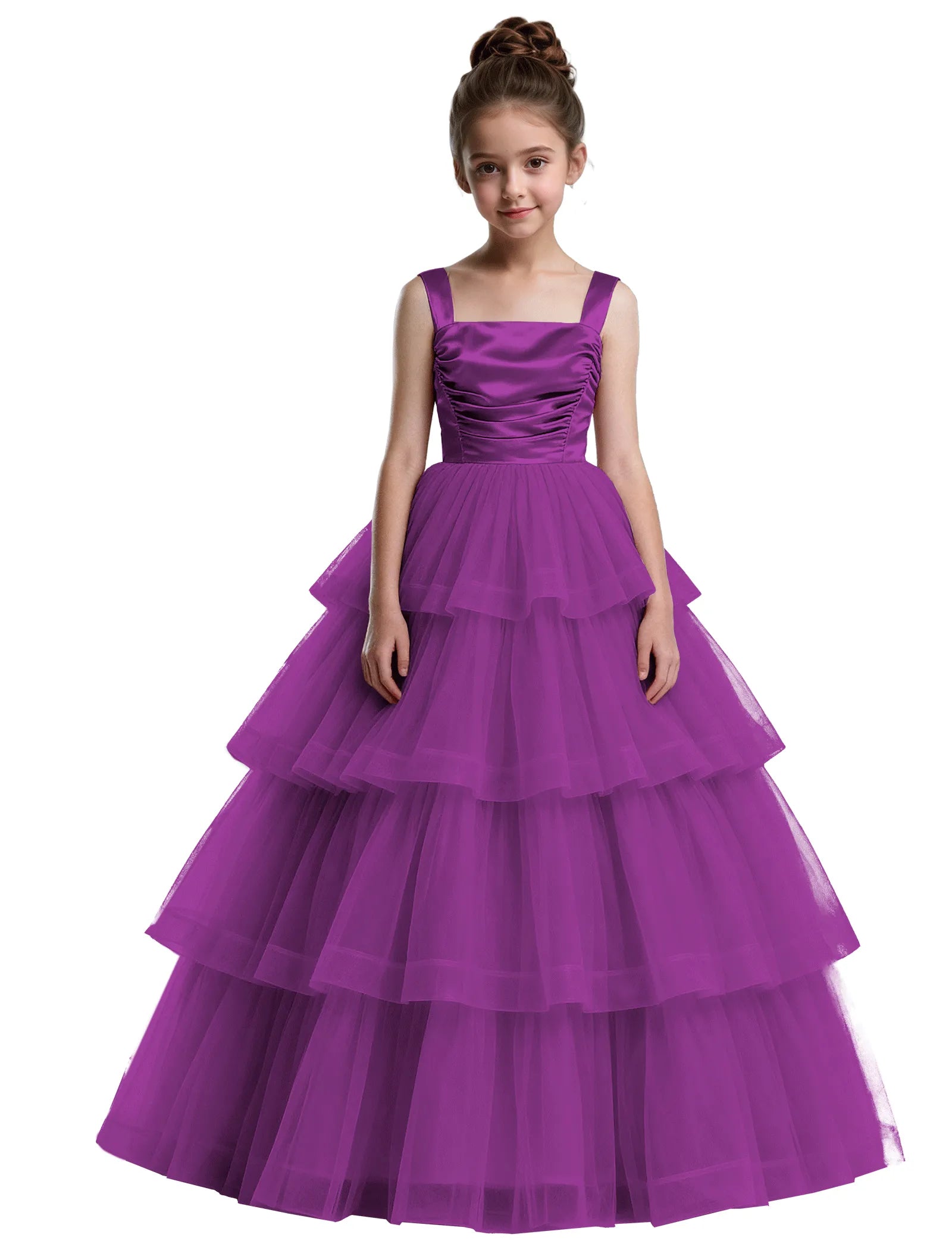 Formal Tiered Flower Girl Dress With Satin Bodice