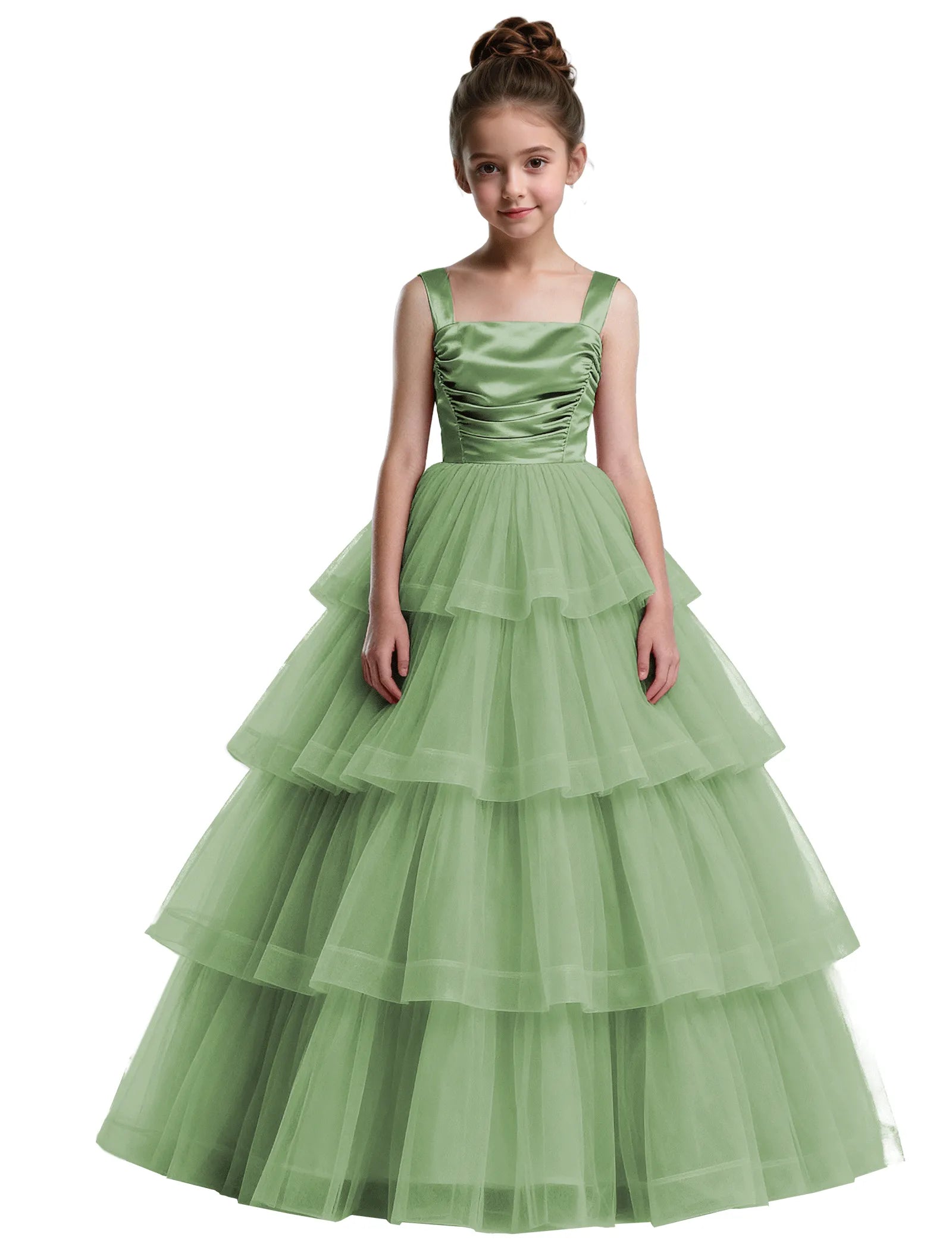 Formal Tiered Flower Girl Dress With Satin Bodice