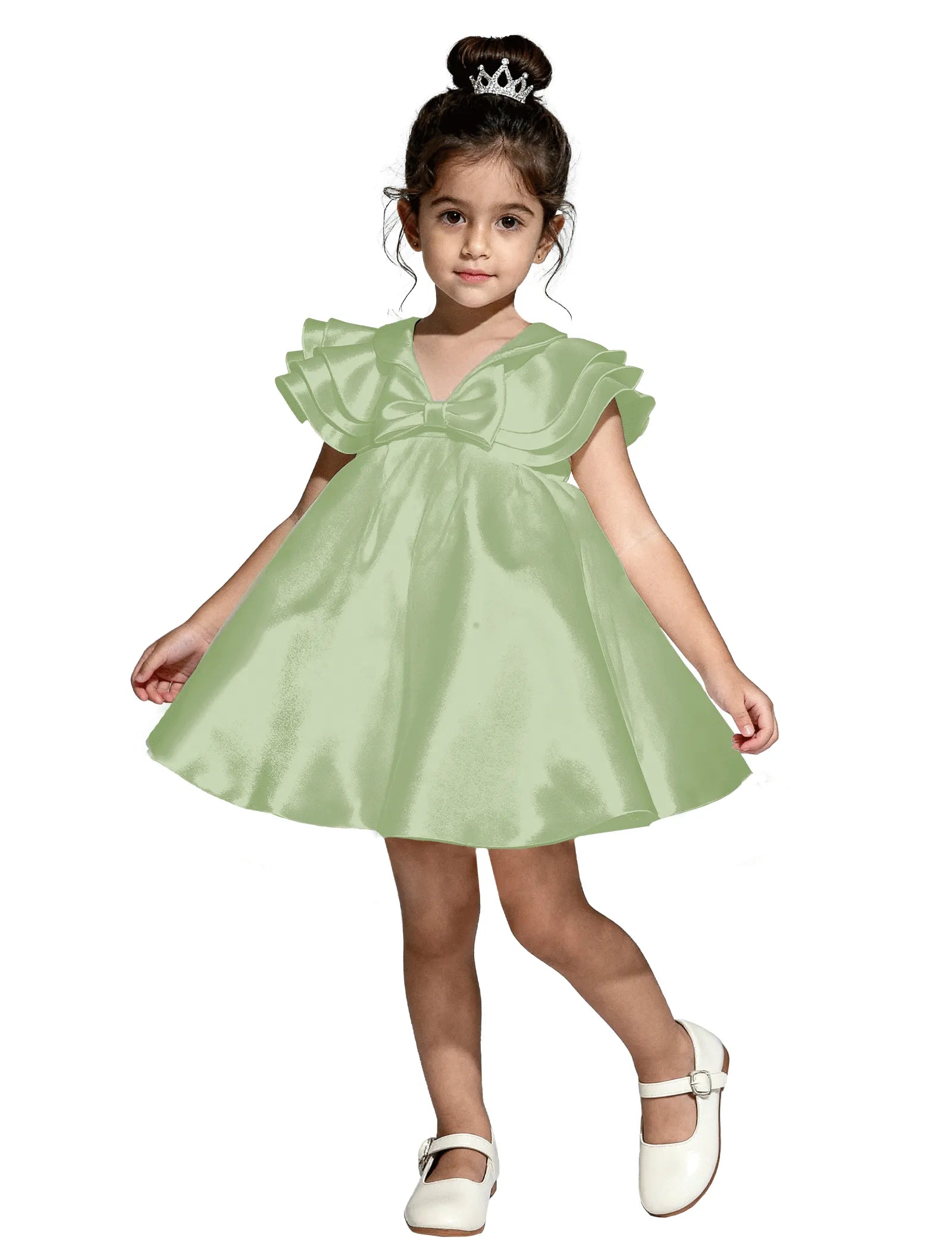Layered Satin Bow Dress for Girls