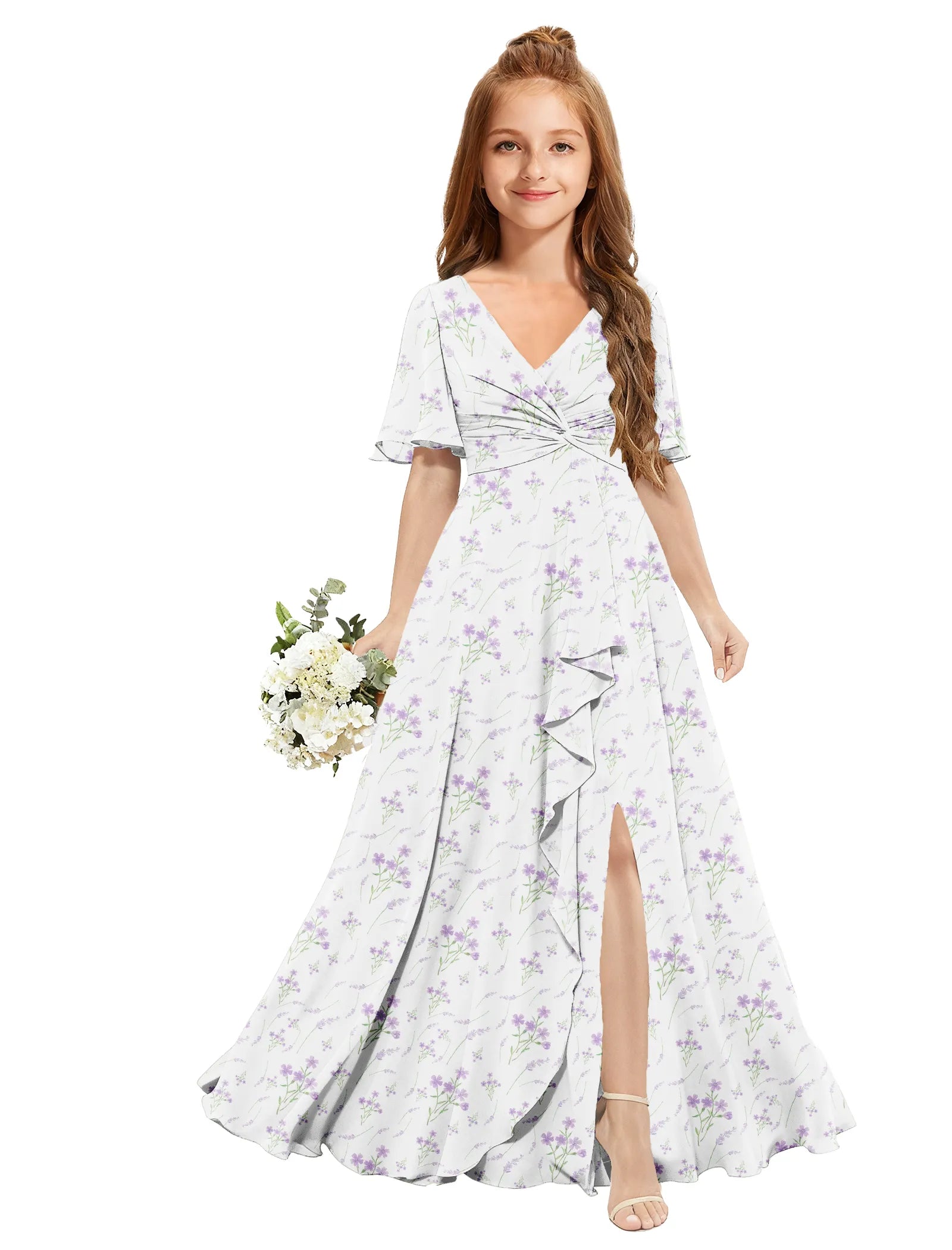 Chiffon Flutter Sleeve Floral Dress for Girls