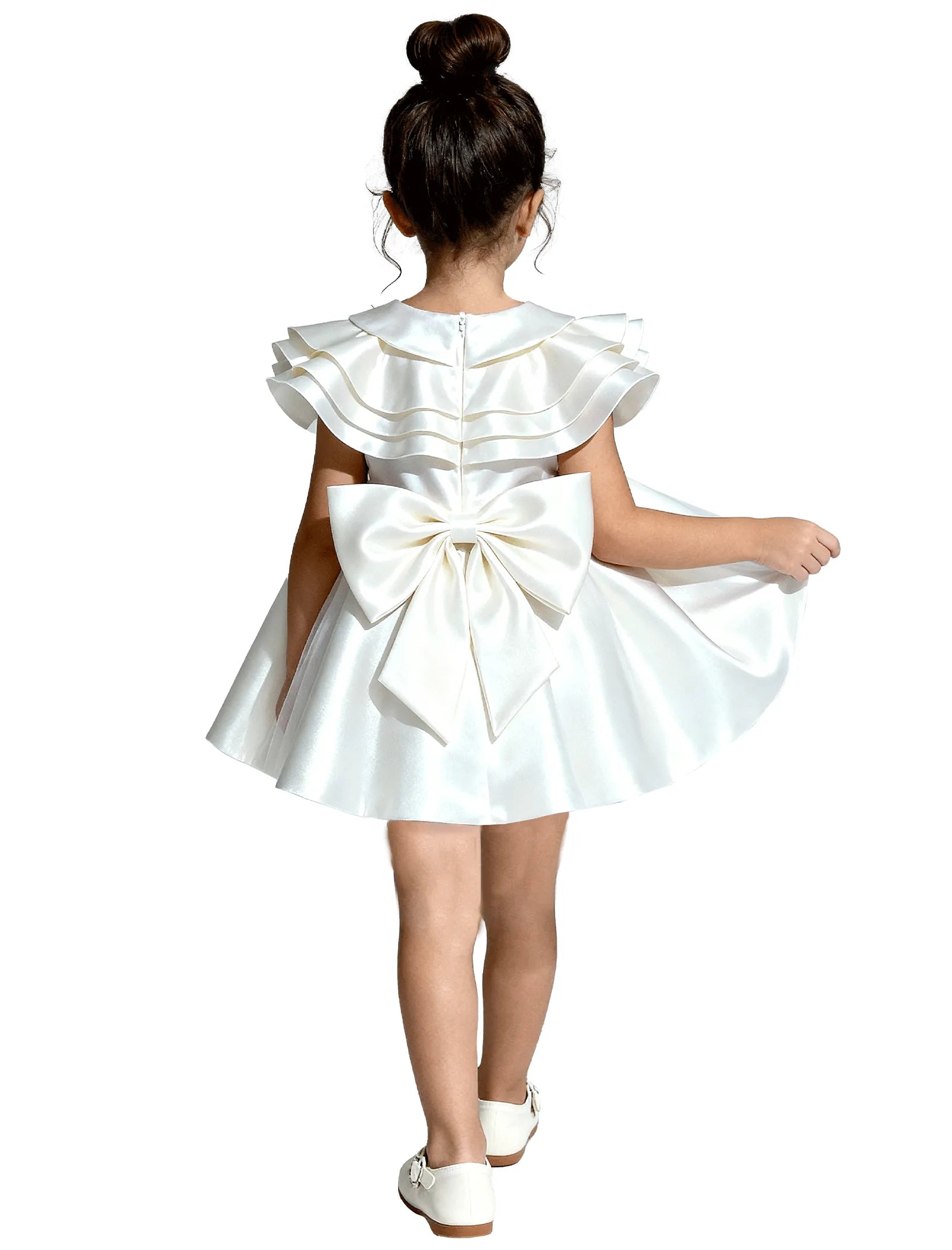 Layered Satin Bow Dress for Girls