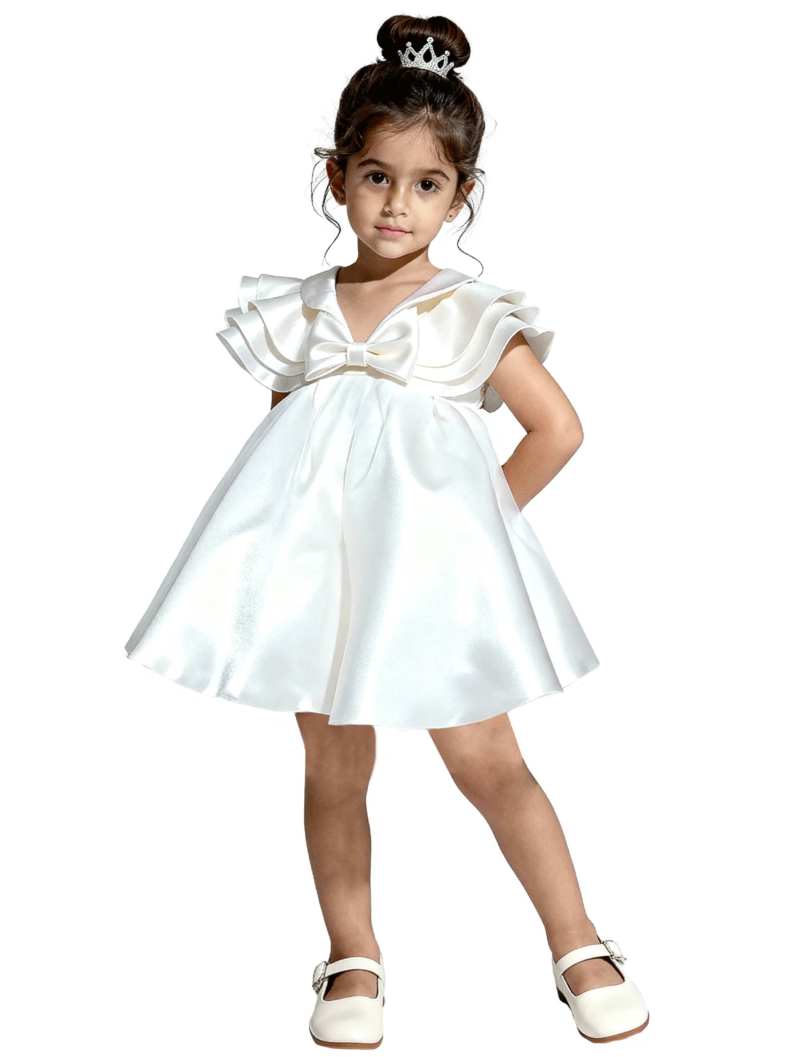 Layered Satin Bow Dress for Girls