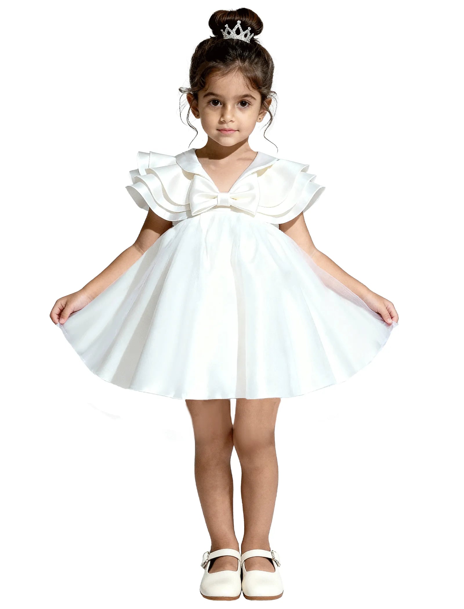 Layered Satin Bow Dress for Girls