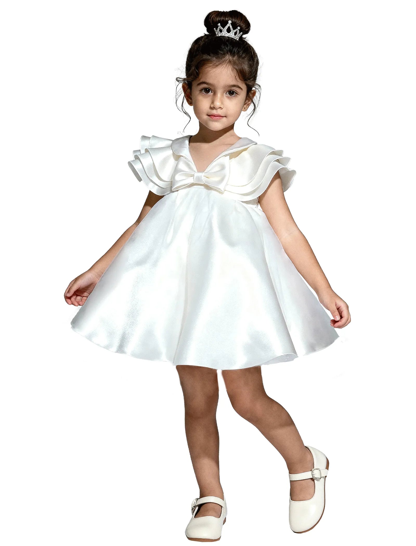 Layered Satin Bow Dress for Girls