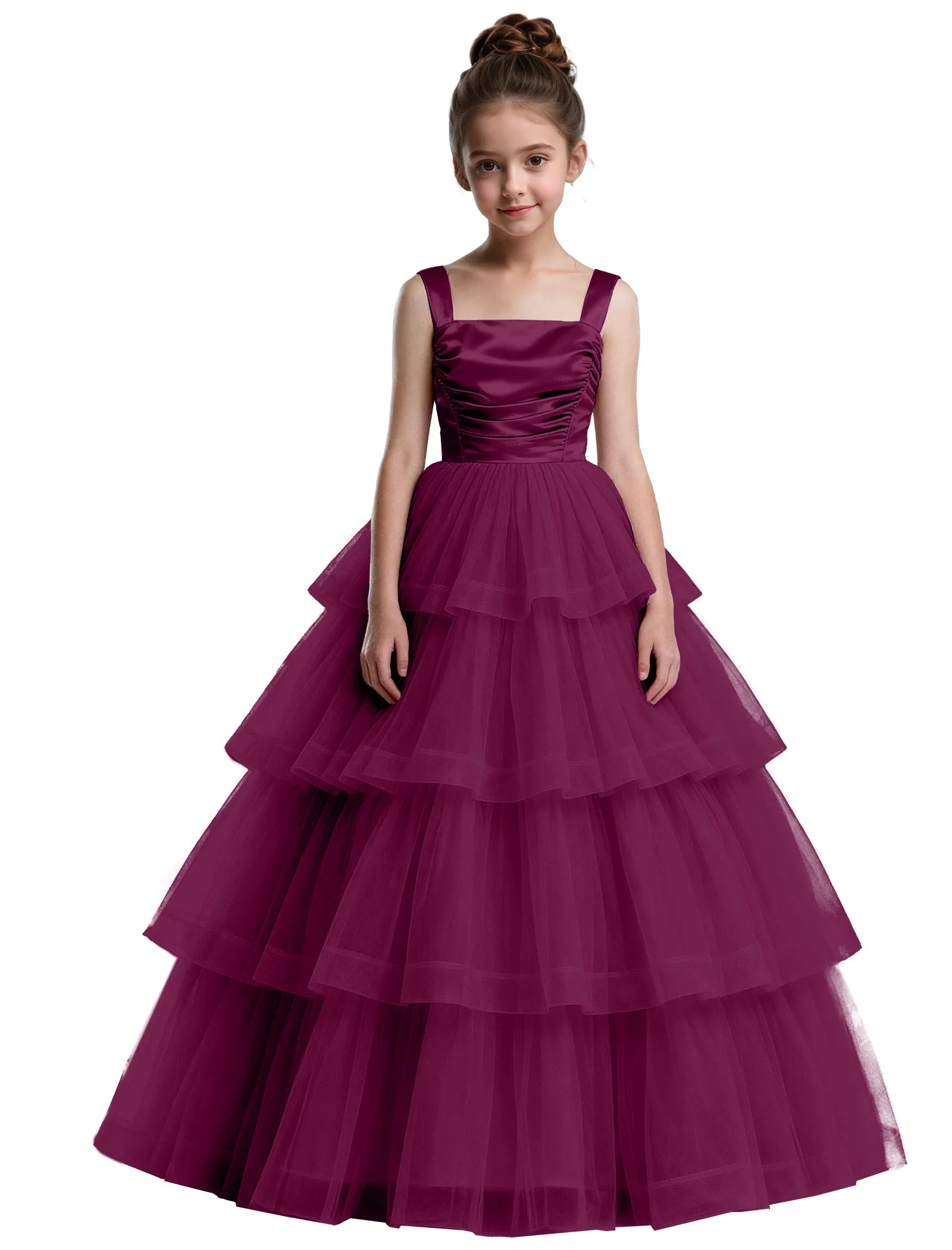 Formal Tiered Flower Girl Dress With Satin Bodice