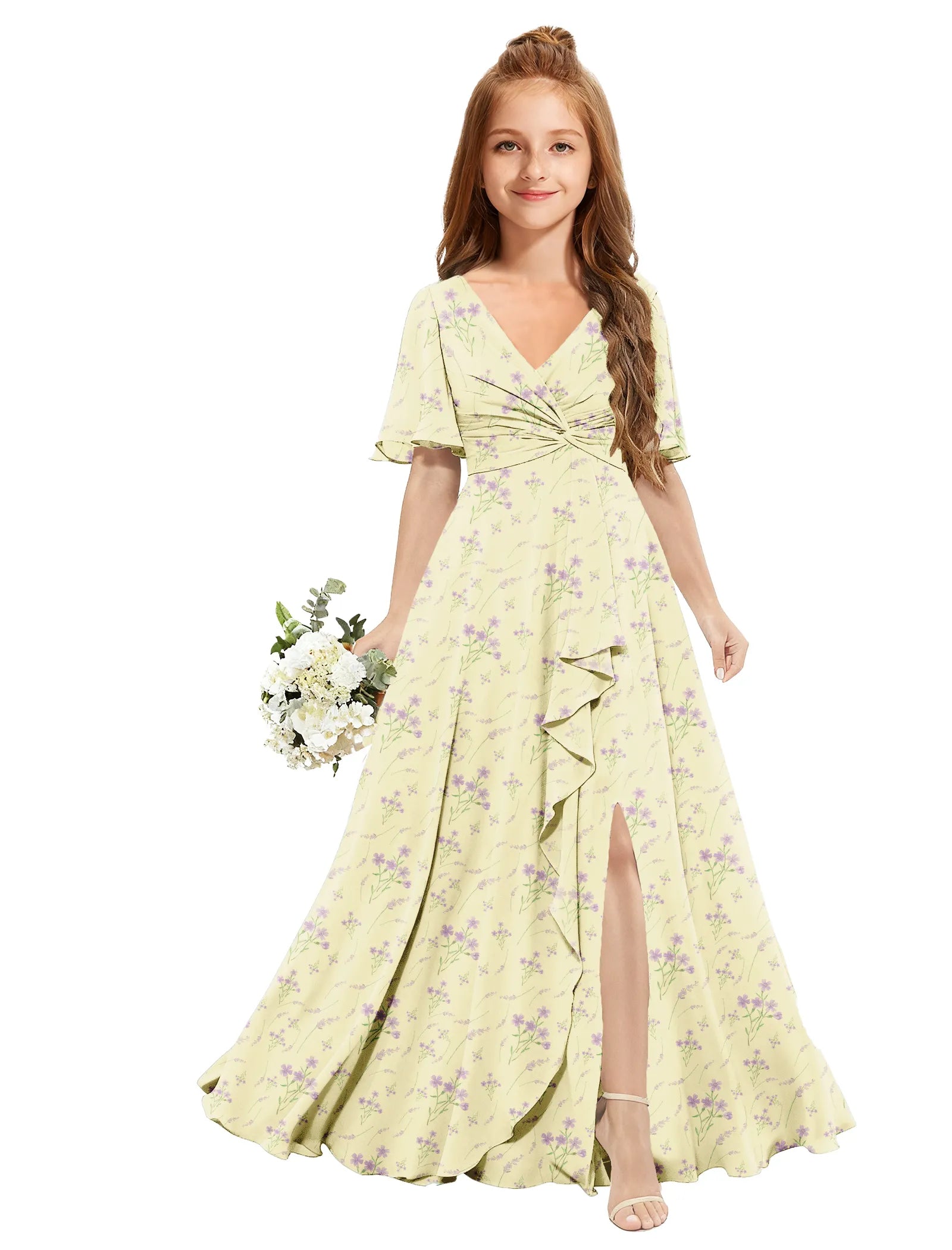 Chiffon Flutter Sleeve Floral Dress for Girls