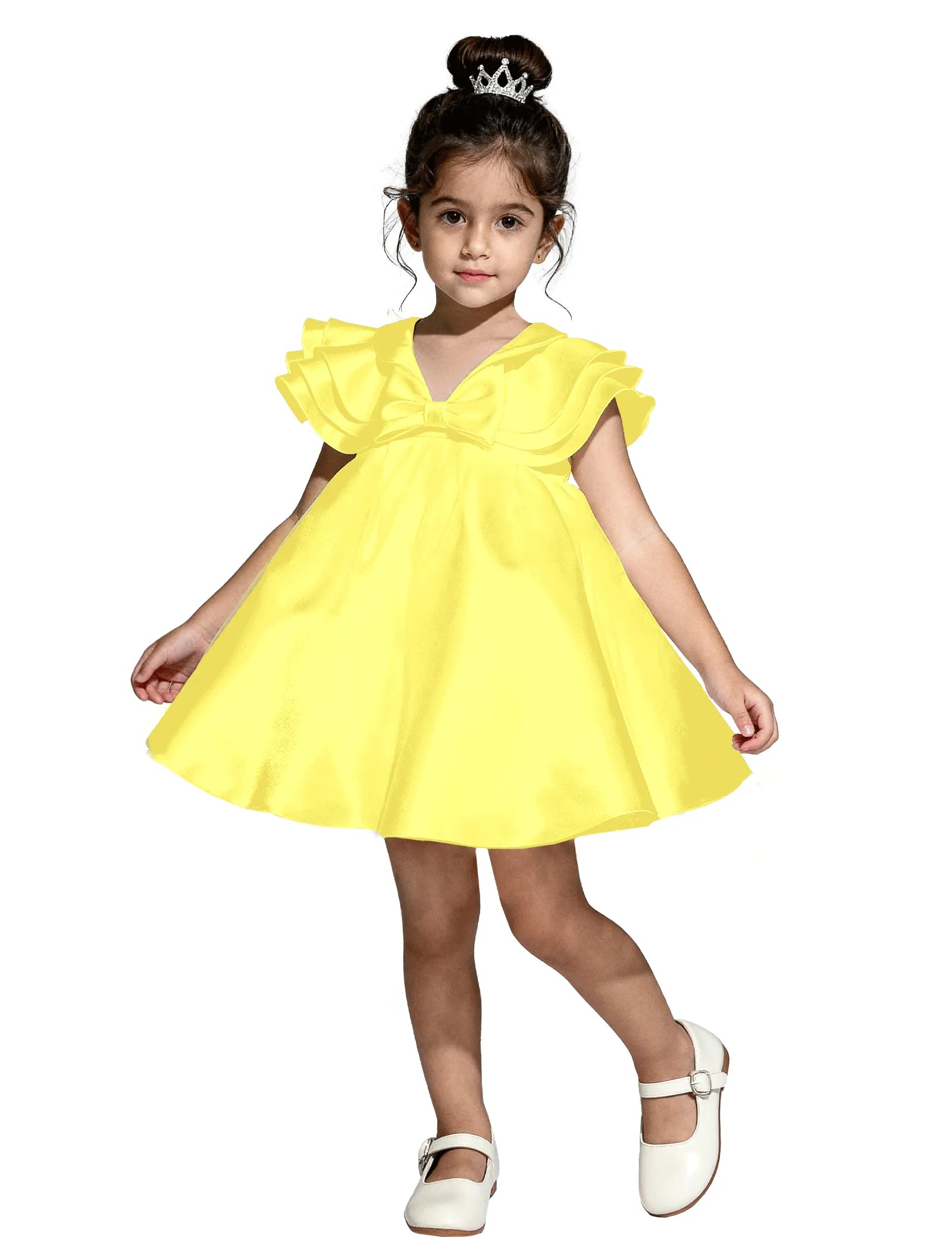 Layered Satin Bow Dress for Girls