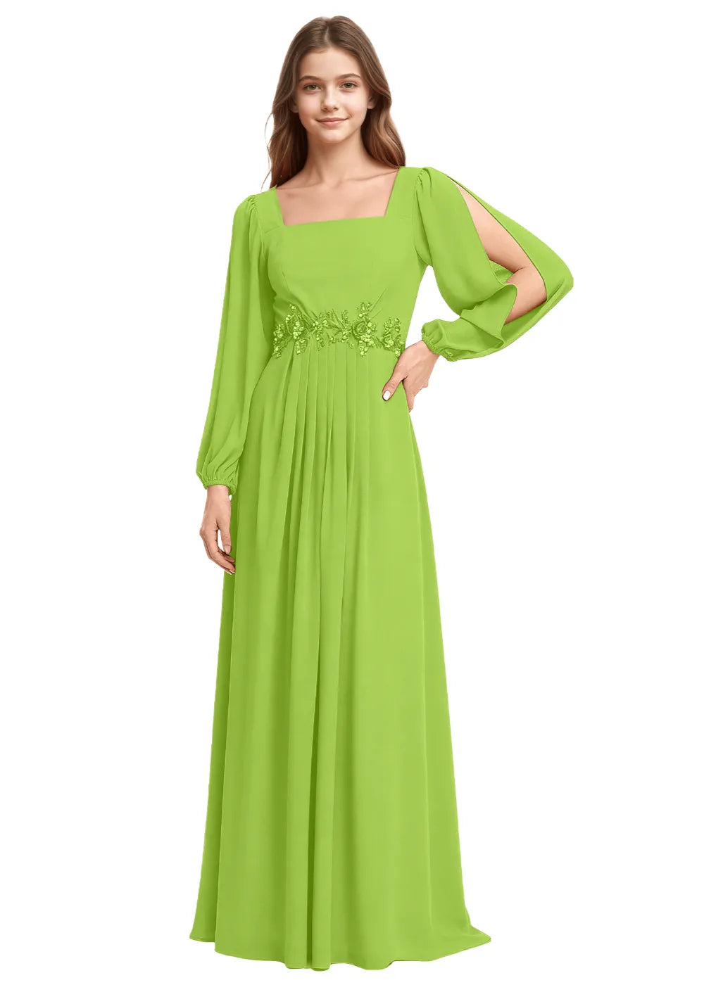 Embellished Square Neck Chiffon Bridesmaid Gown