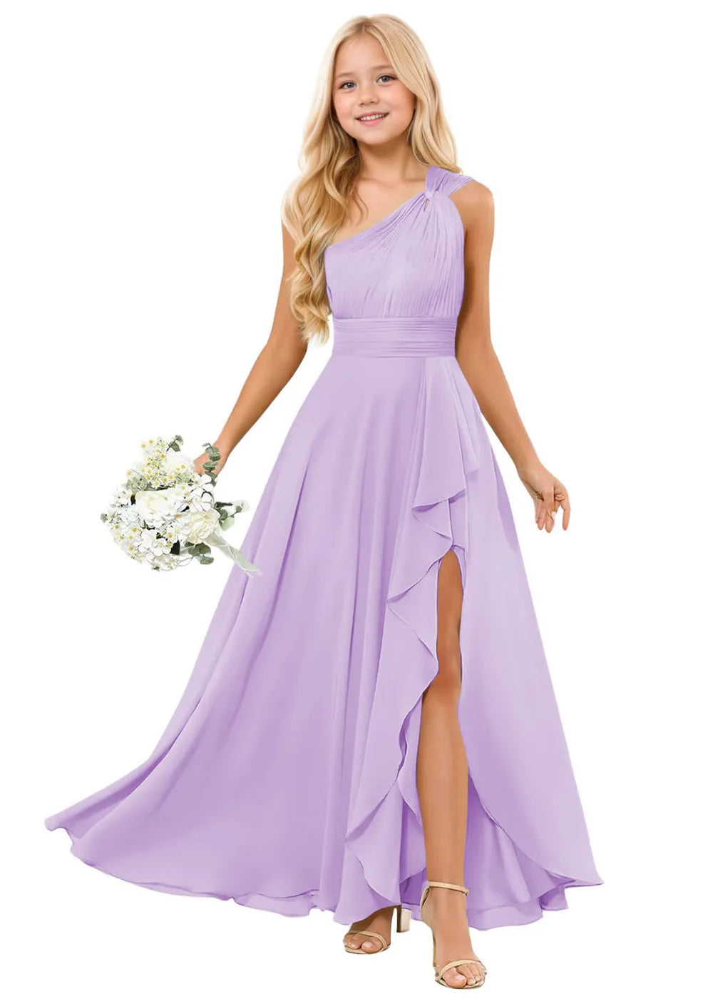 One-Shoulder Chiffon Junior Bridesmaid Dresses