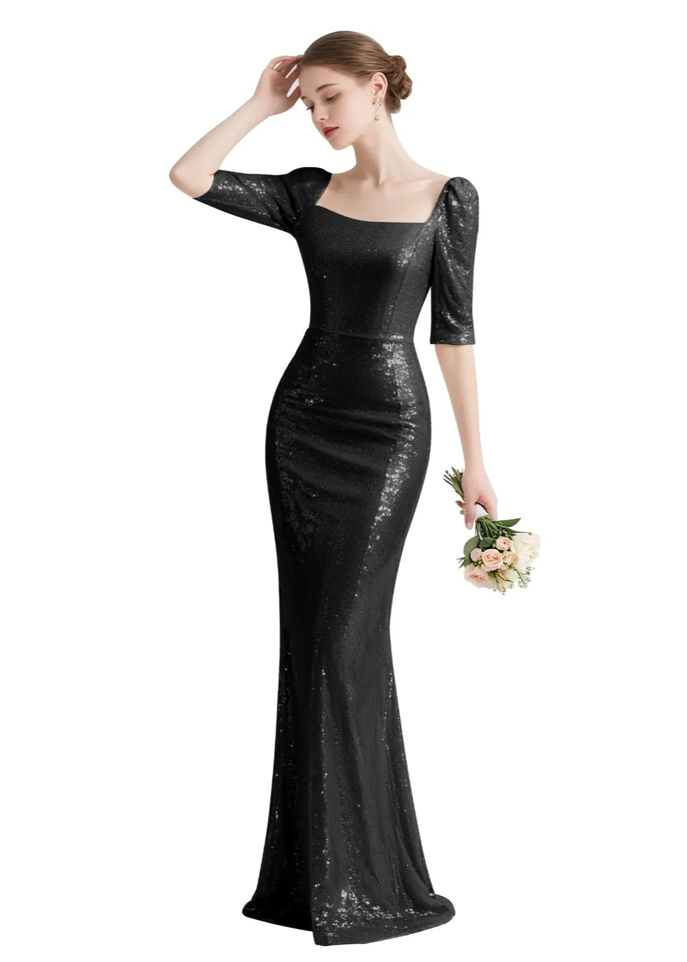 Elegant Square Neck Sequin Mermaid Gown