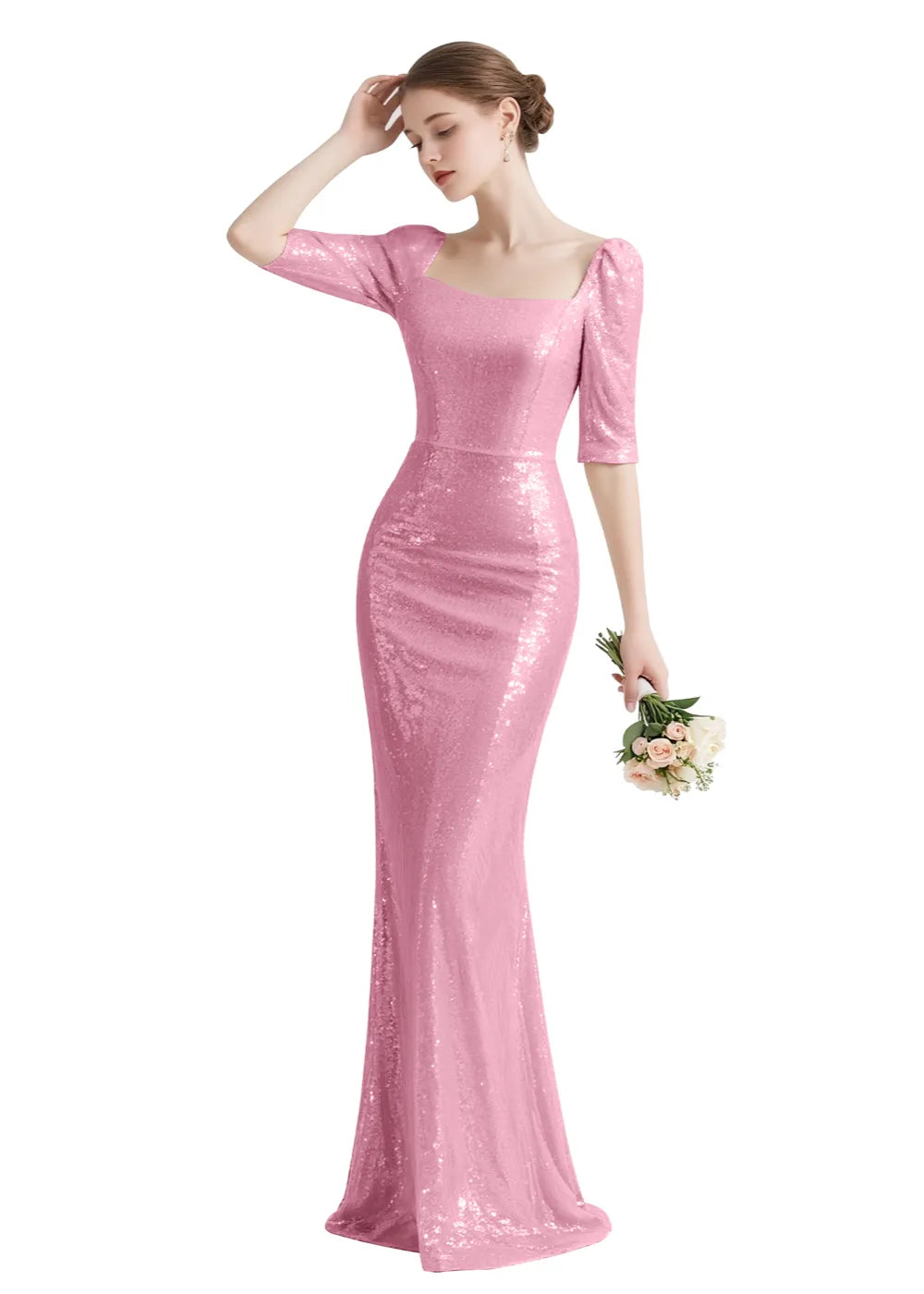 Elegant Square Neck Sequin Mermaid Gown