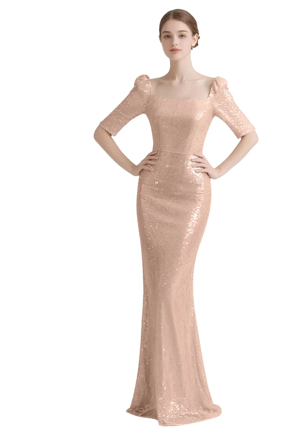 Elegant Square Neck Sequin Mermaid Gown