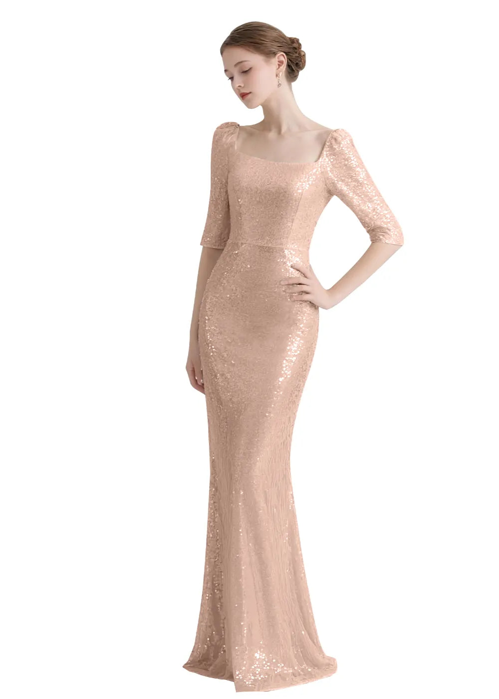 Elegant Square Neck Sequin Mermaid Gown