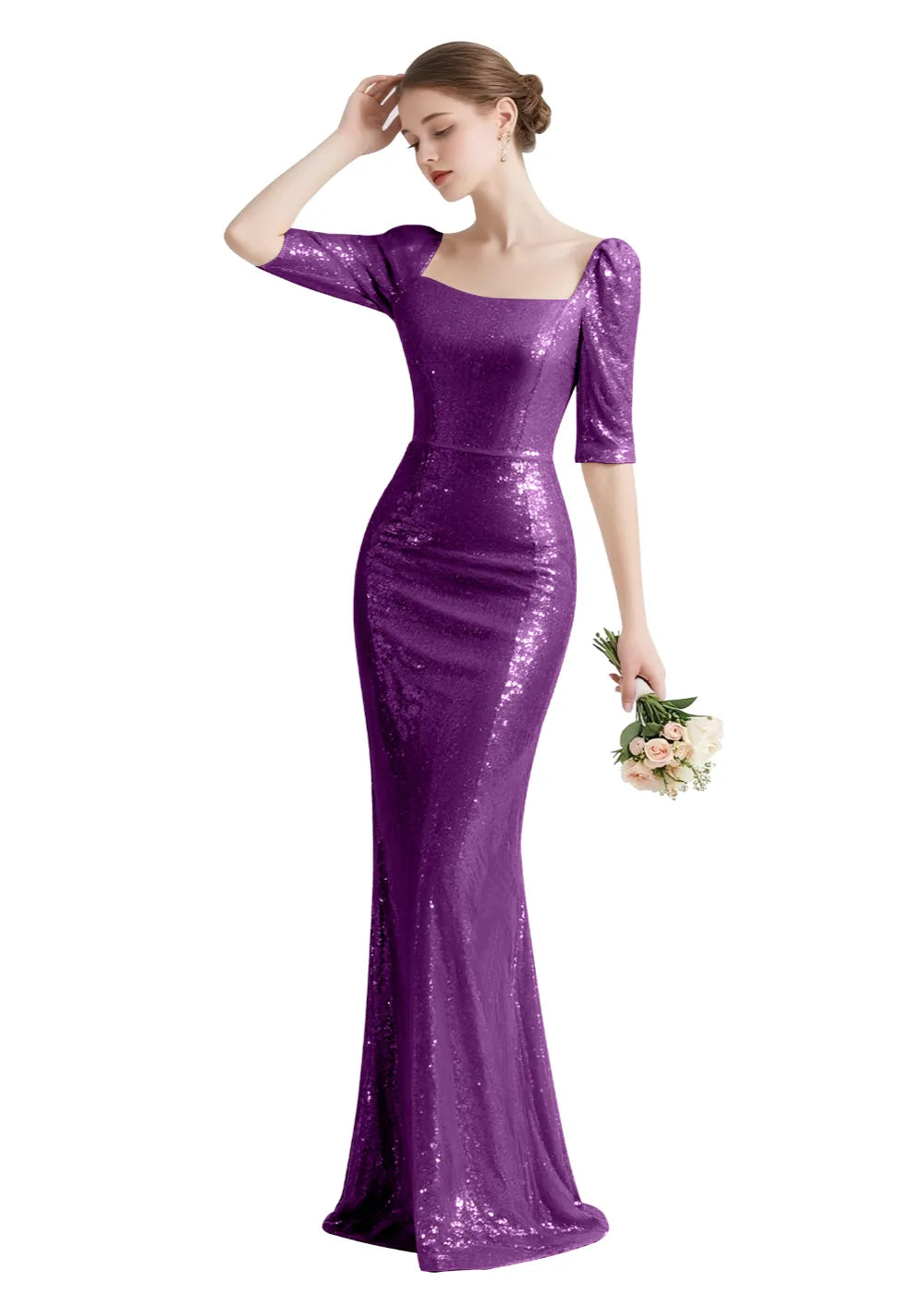 Elegant Square Neck Sequin Mermaid Gown
