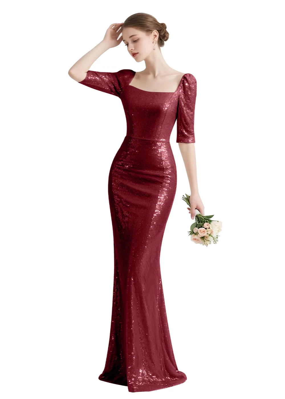Elegant Square Neck Sequin Mermaid Gown