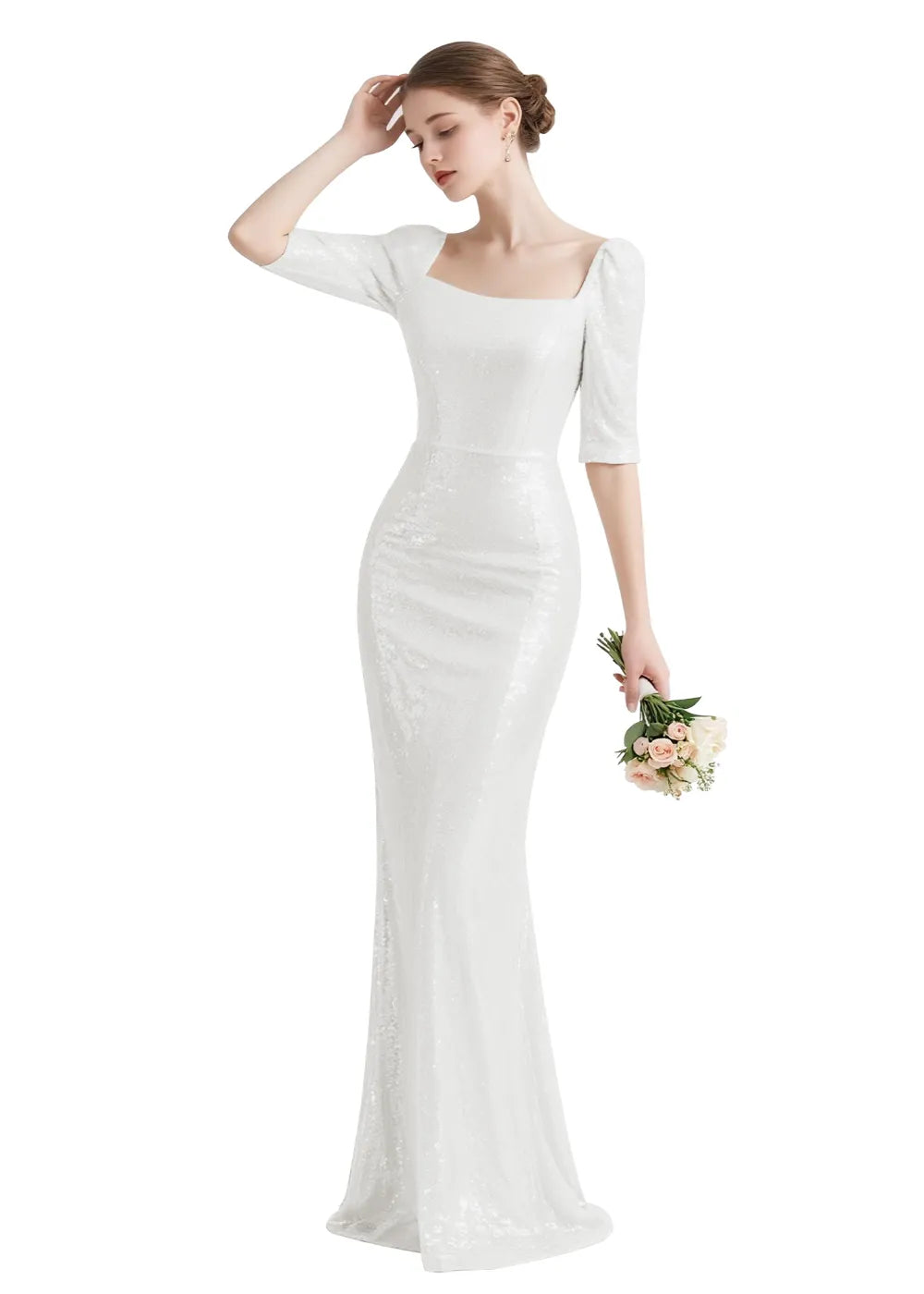 Elegant Square Neck Sequin Mermaid Gown