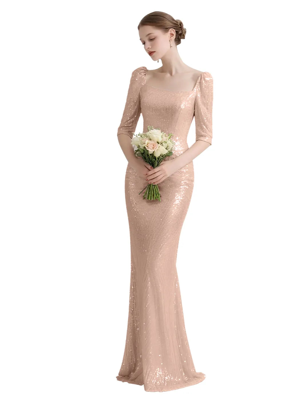 Elegant Square Neck Sequin Mermaid Gown